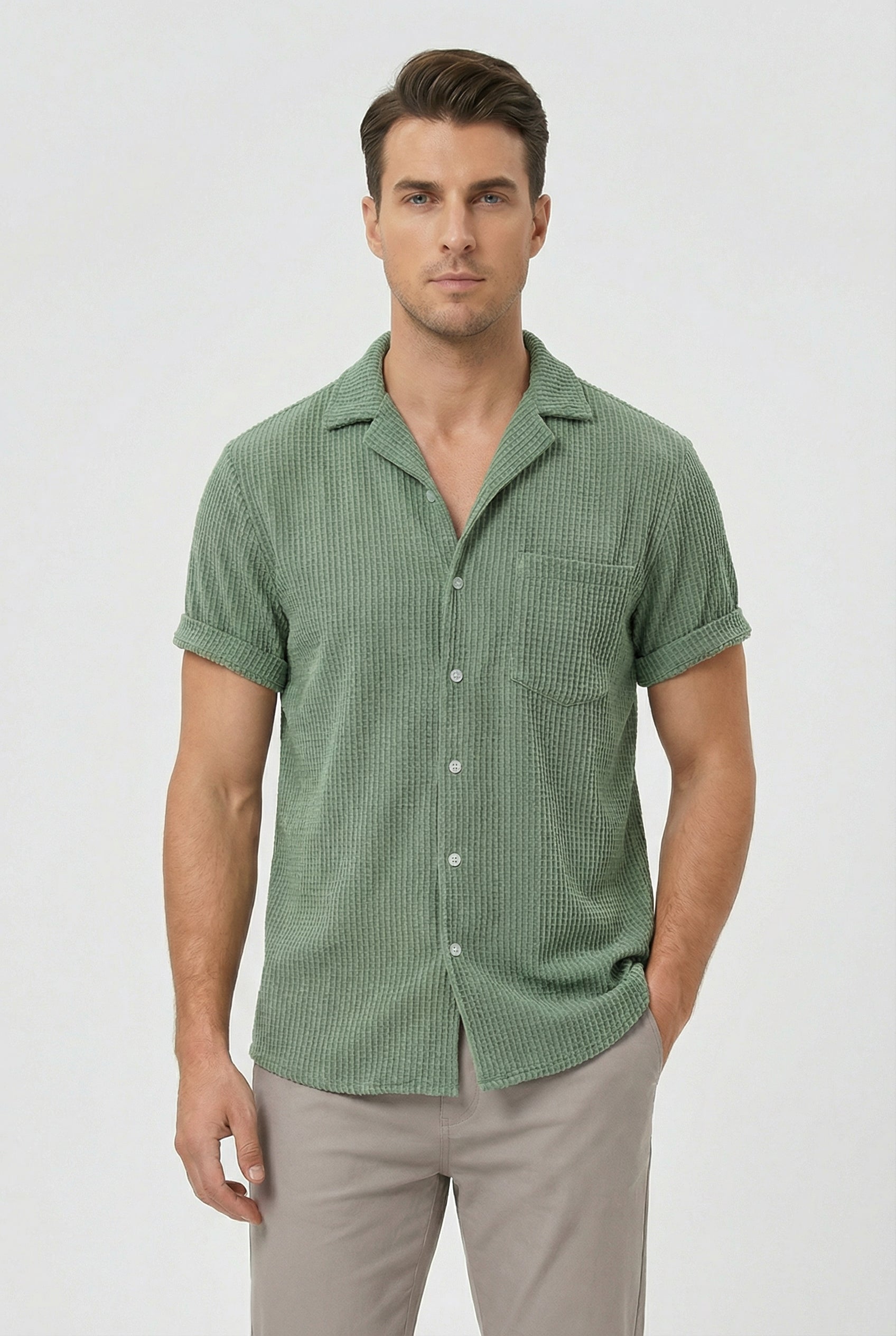 Camisa Hombre Texturizada Tela Tipo Gofre Ajuste Regular Casual 0