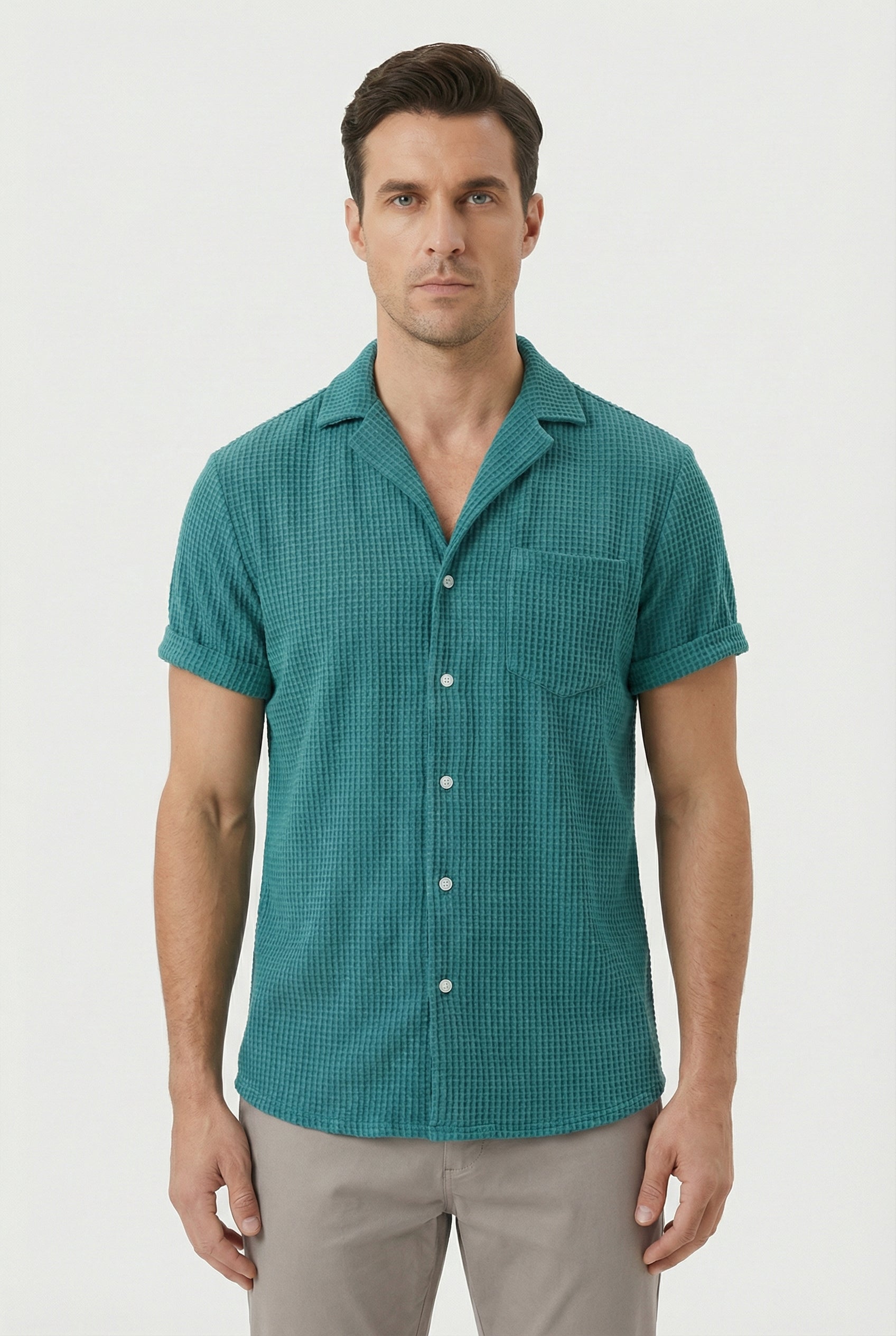 Camisa Hombre Texturizada Tela Tipo Gofre Ajuste Regular Casual 6