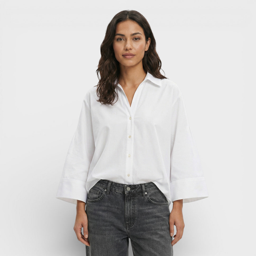 Camisa Mujer Fluida de Manga Ancha Cuello Johnny Asimétrico Casual 5