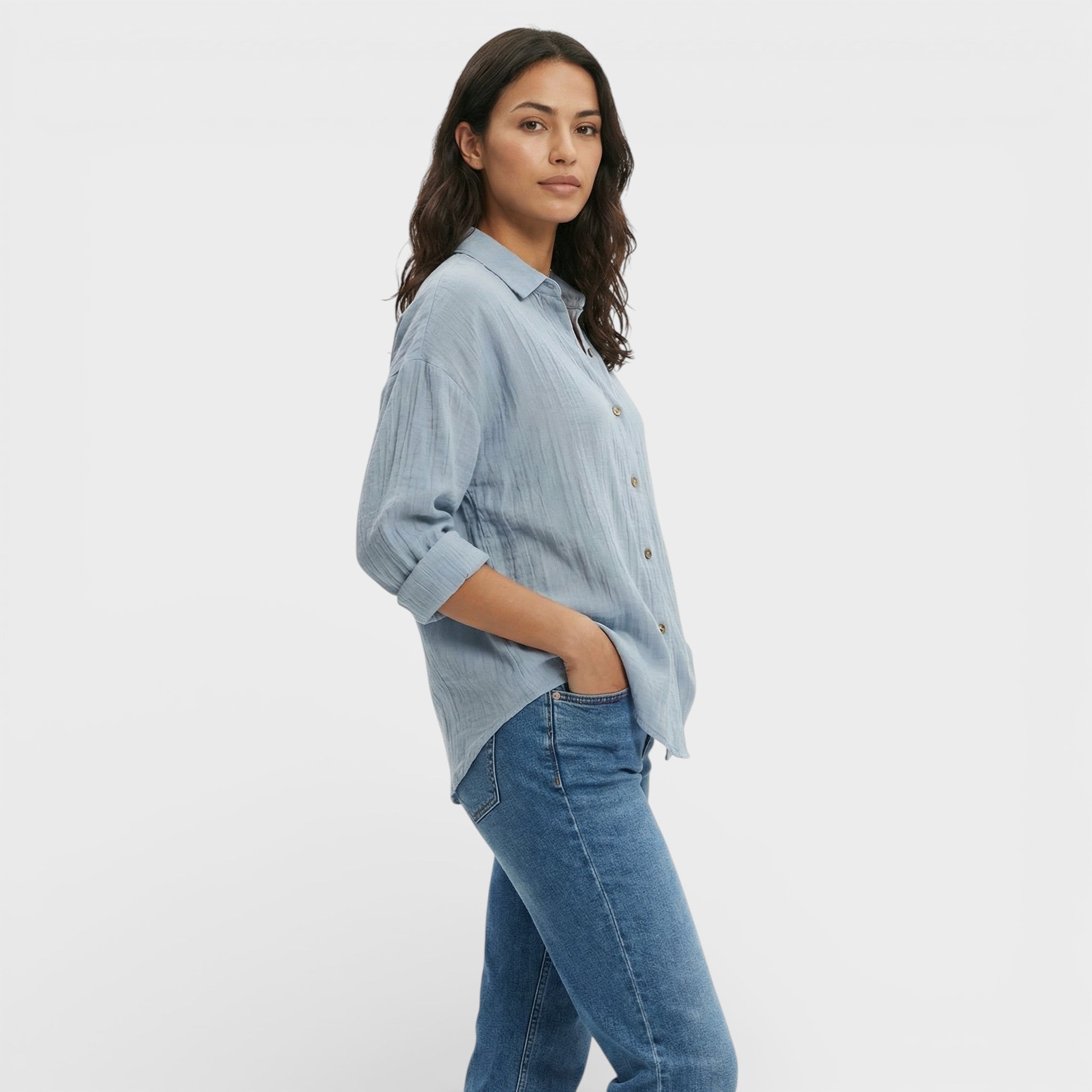 Camisa Mujer Ligera Plisada Manga Larga Transpirable para Oficina y Eventos 1