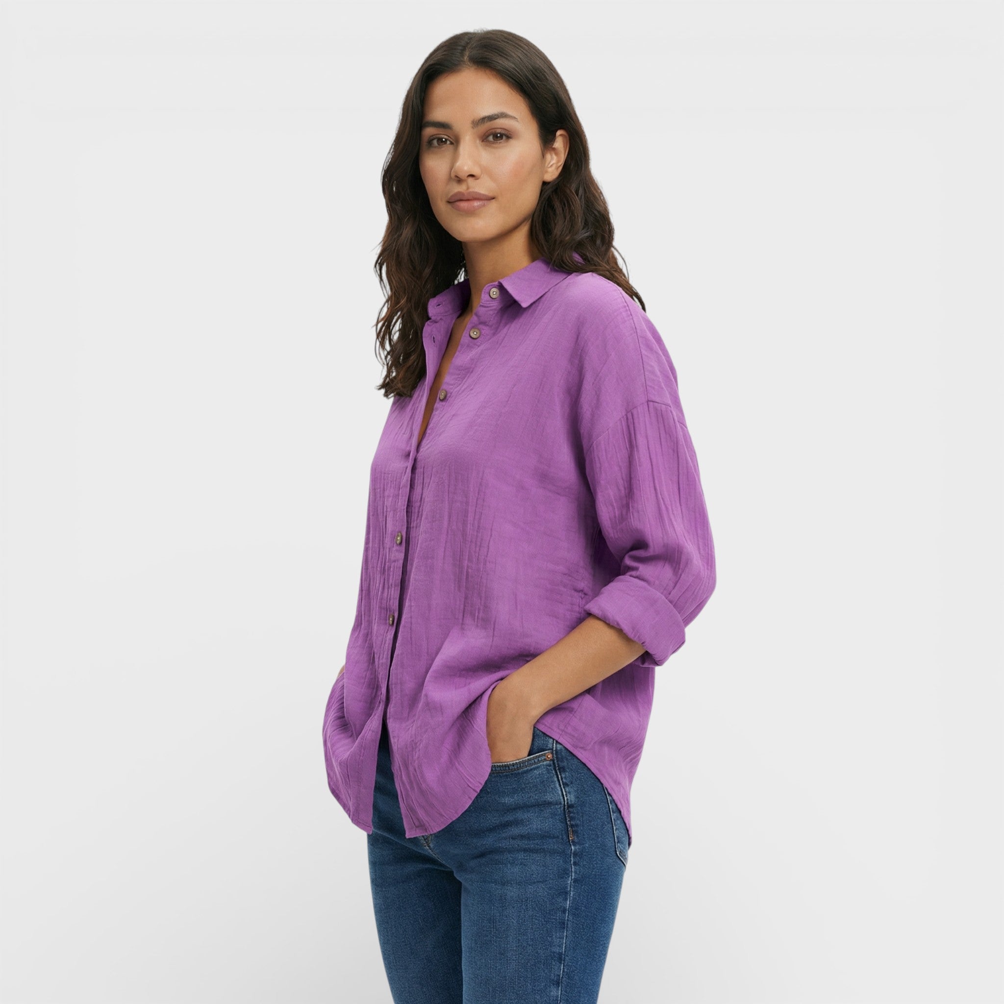 Camisa Mujer Ligera Plisada Manga Larga Transpirable para Oficina y Eventos 11