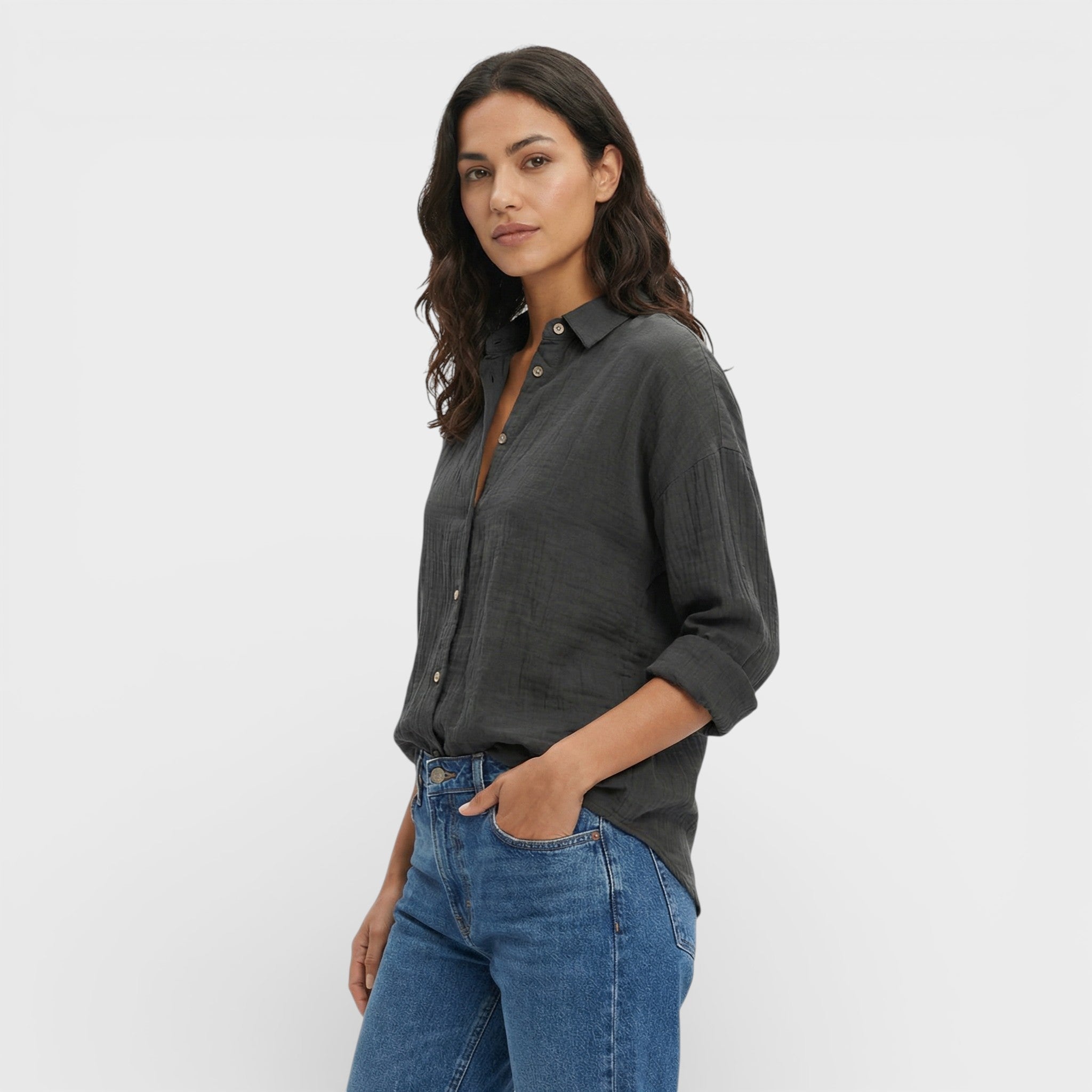 Camisa Mujer Ligera Plisada Manga Larga Transpirable para Oficina y Eventos 13