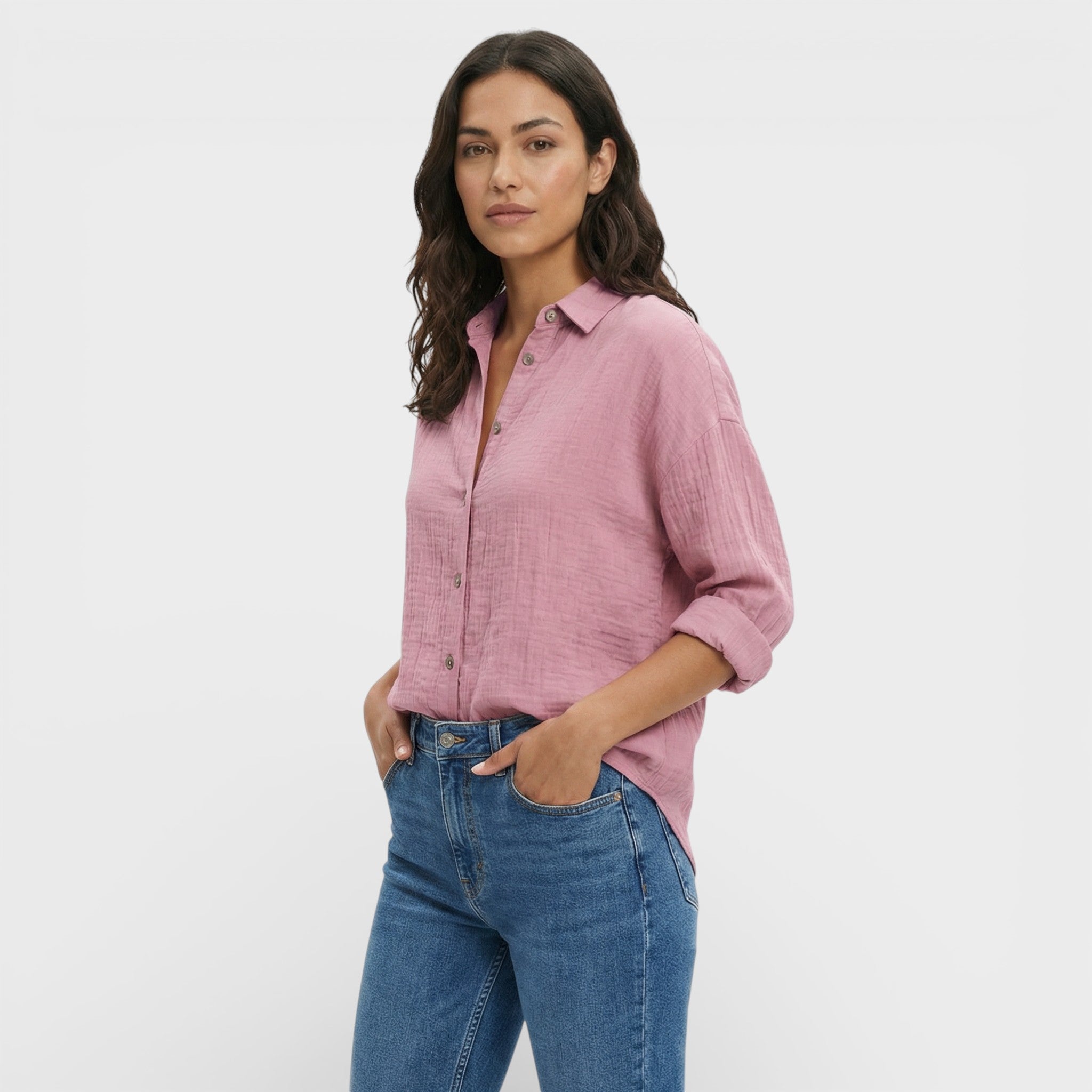 Camisa Mujer Ligera Plisada Manga Larga Transpirable para Oficina y Eventos 5