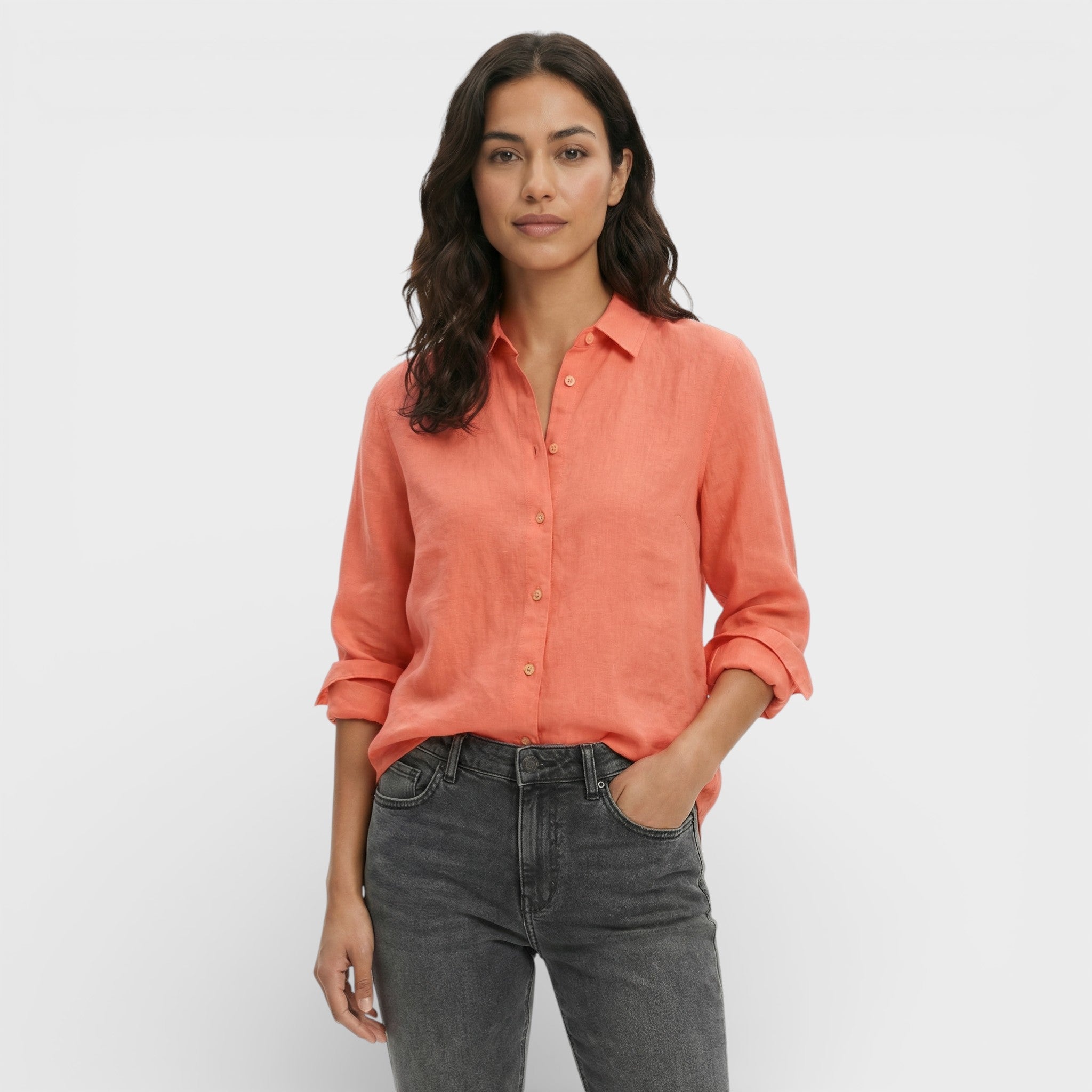 Camisa Mujer Lino Ligero Corte Holgado Diseño Clásico Ideal Para Uso Diario 3