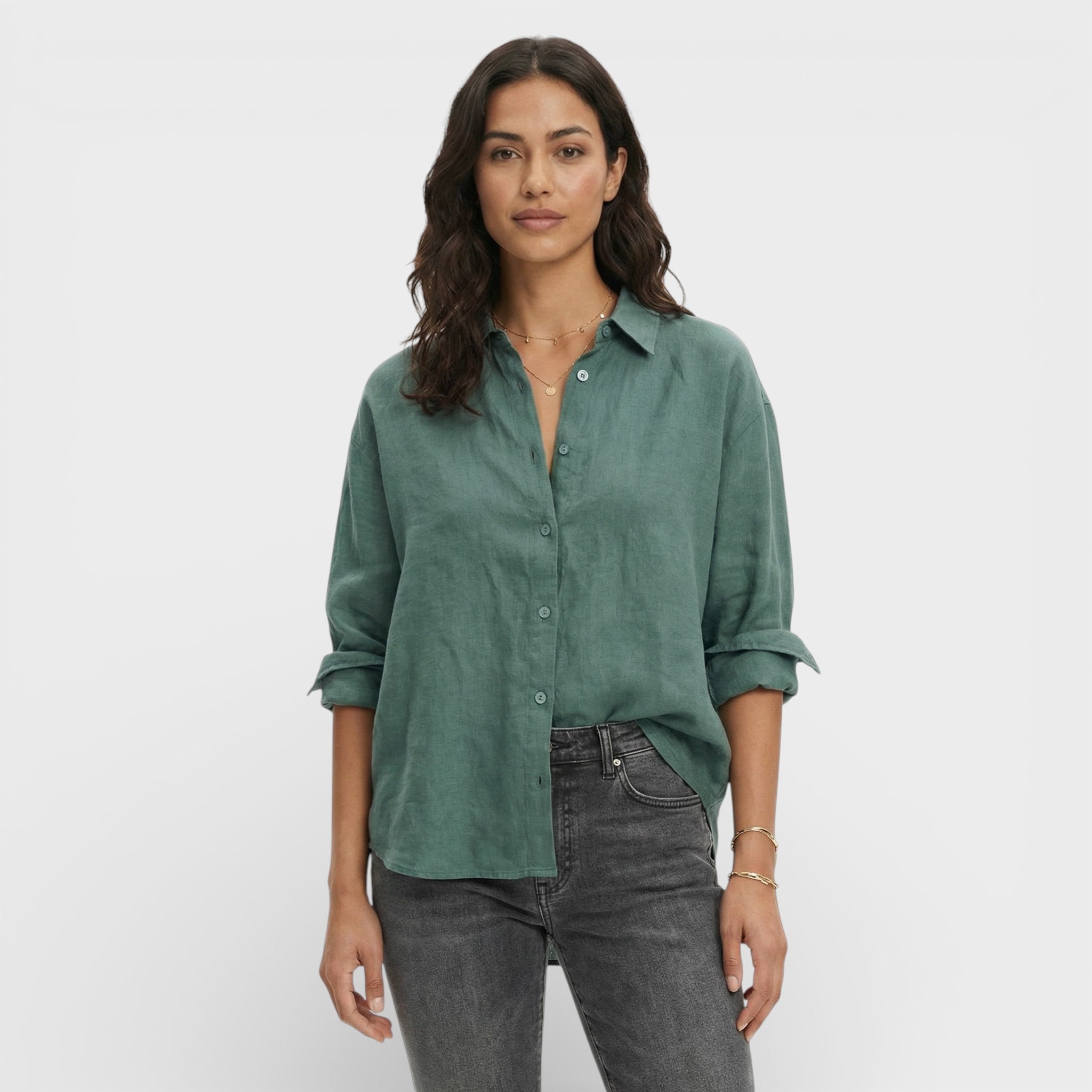 Camisa Mujer Lino Ligero Corte Holgado Diseño Clásico Ideal Para Uso Diario 4