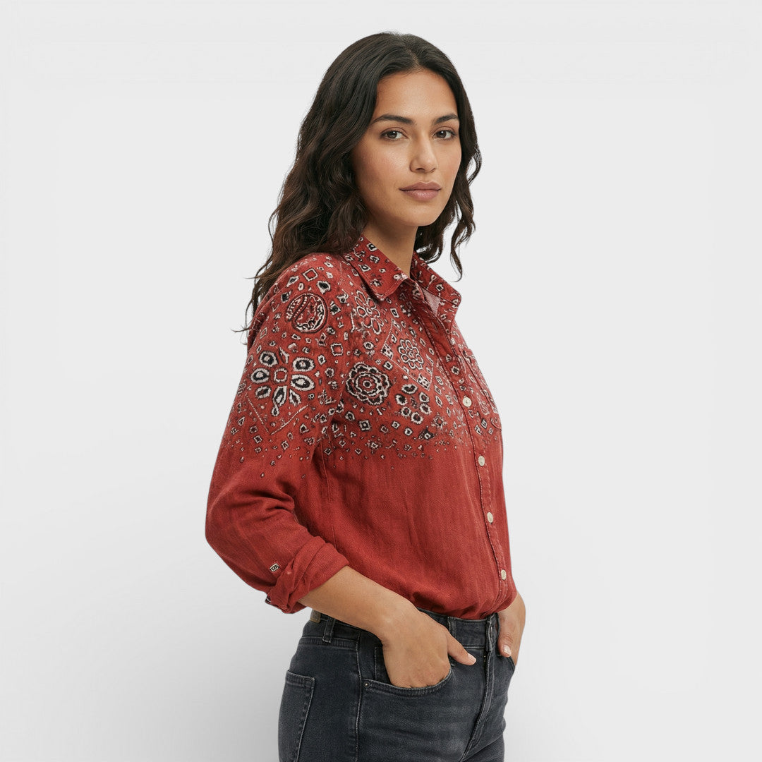 Camisa Mujer Tejido Ligero Cuello Clásico Cierre De Botones Larga 1
