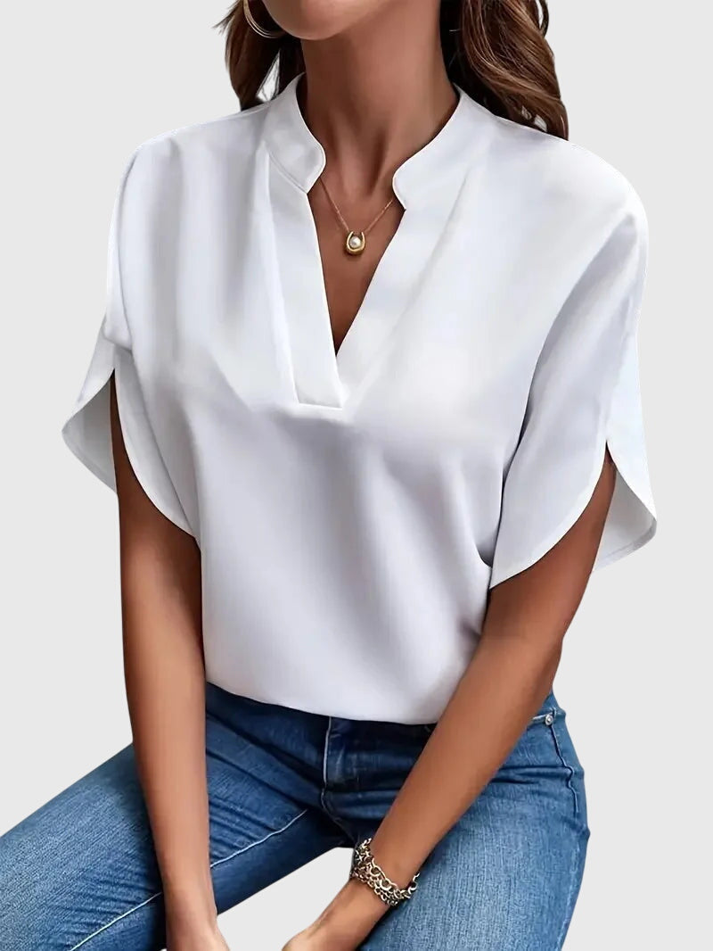 Camisa Mujer Viscosa Cuello en V Ajuste Relajado Elegante para Uso Diario 0
