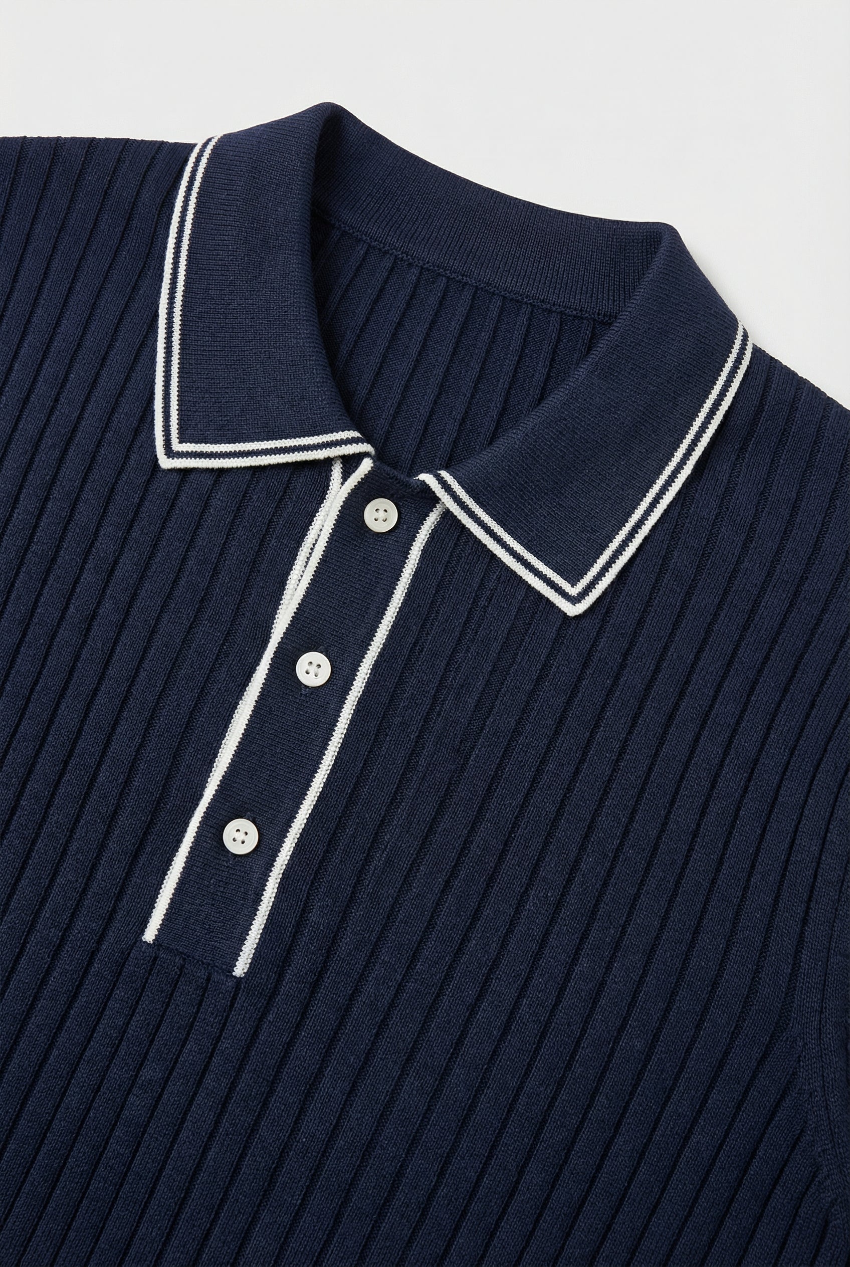 Camisa Polo Hombre Tejido de Canalé Entallado Cuello y Ribetes en Contraste 1