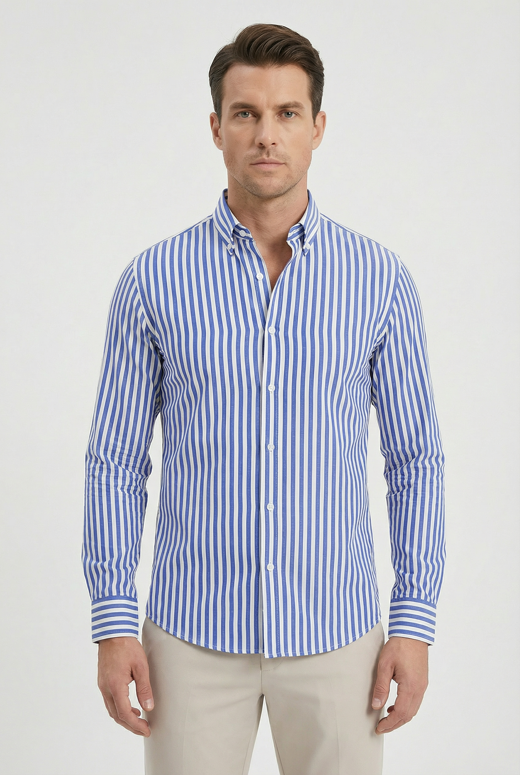 Camisa de Hombre Poliéster Rayas Verticales Manga Larga Slim Fit 0