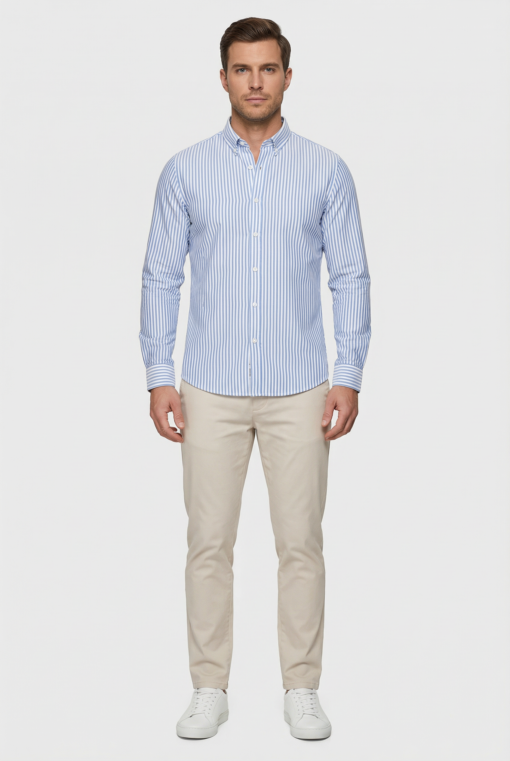 Camisa de Hombre Poliéster Rayas Verticales Manga Larga Slim Fit 7