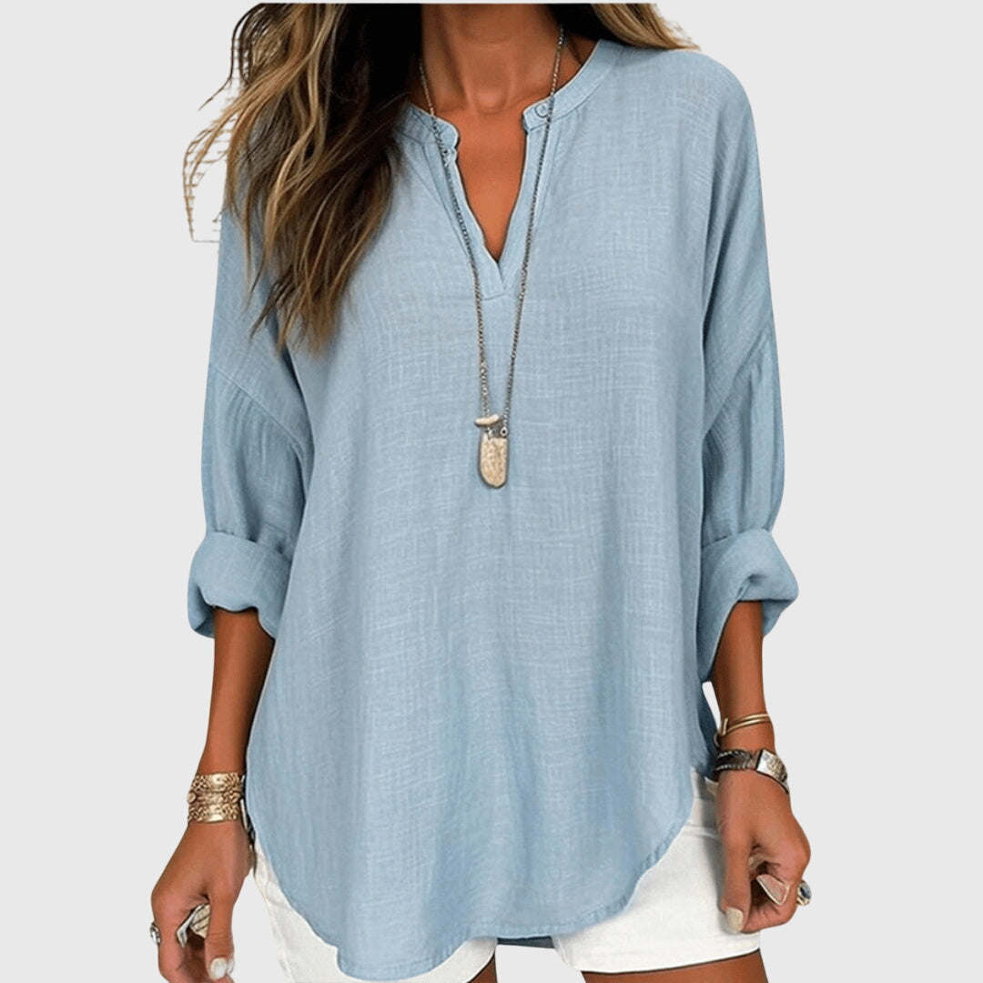 Camisa de Mujer Fluida de Tejido Ligero con Cuello Redondo y Ajuste Relajado 0