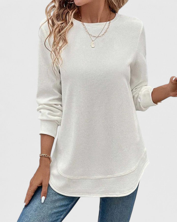 Camiseta Mujer Manga Larga Tela Suave Con Escote Redondo Casual 0