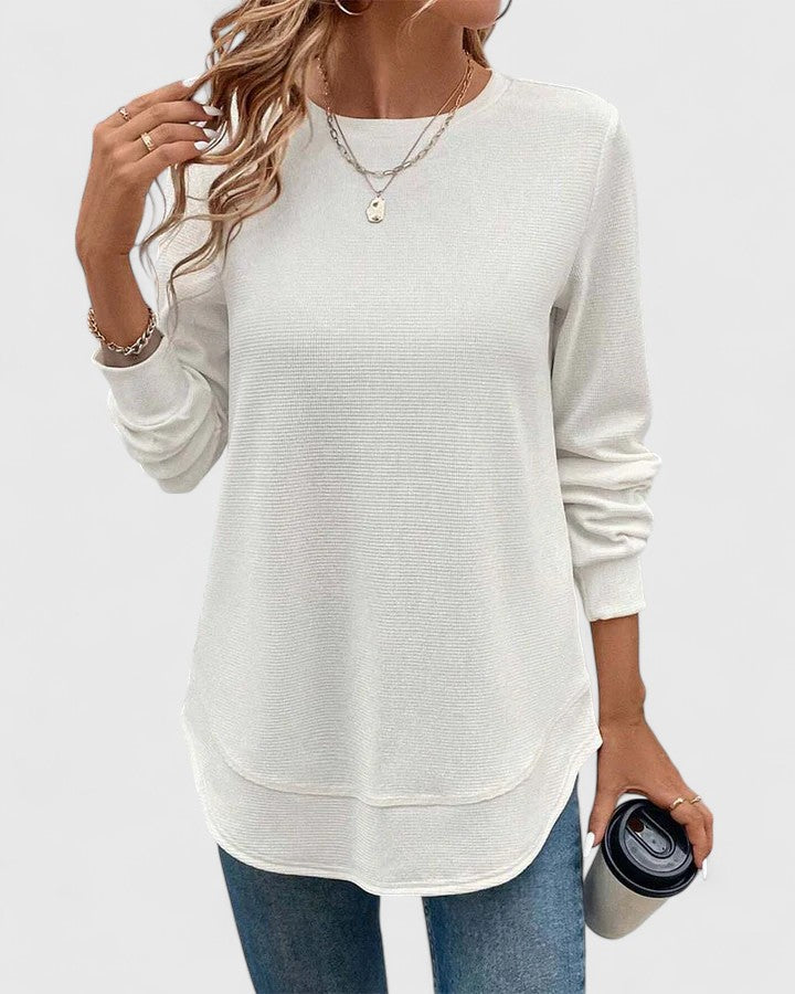 Camiseta Mujer Manga Larga Tela Suave Con Escote Redondo Casual 5