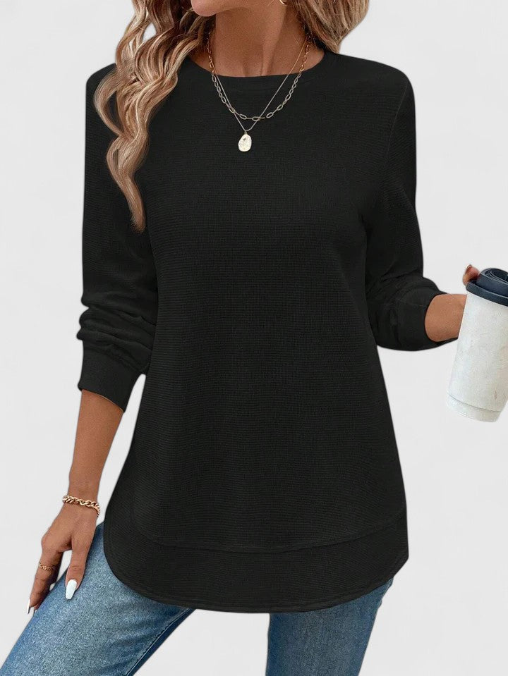 Camiseta Mujer Manga Larga Tela Suave Con Escote Redondo Casual 6
