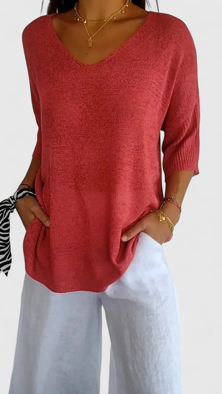 Camiseta Mujer Poliéster Cuello en V Ajuste Favorecedor Casual Elegante 0