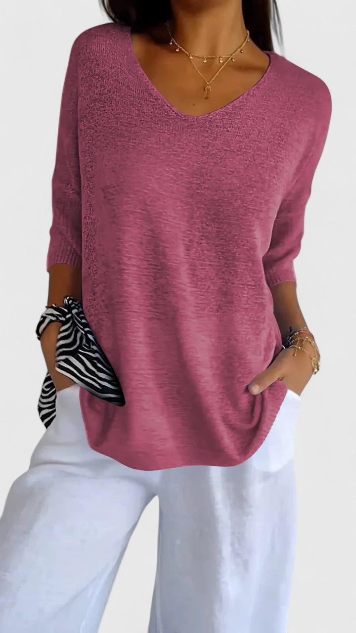 Camiseta Mujer Poliéster Cuello en V Ajuste Favorecedor Casual Elegante 3