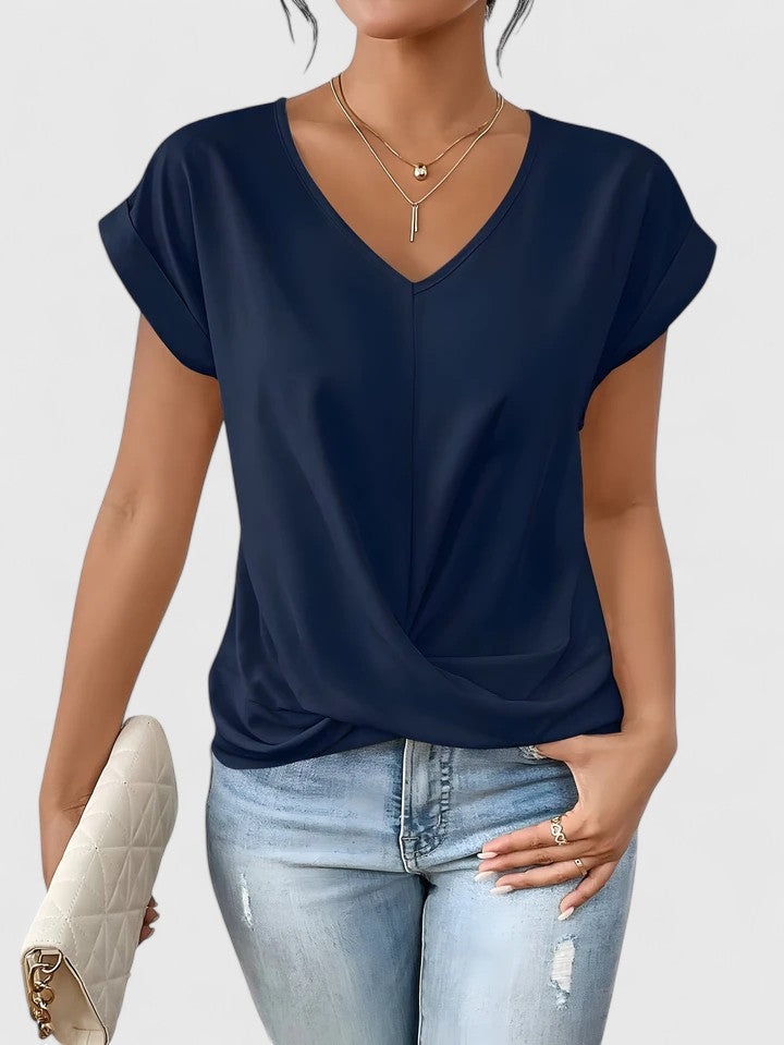Camiseta Mujer Tela Suave Escote en V Detalle Frontal Casual 6