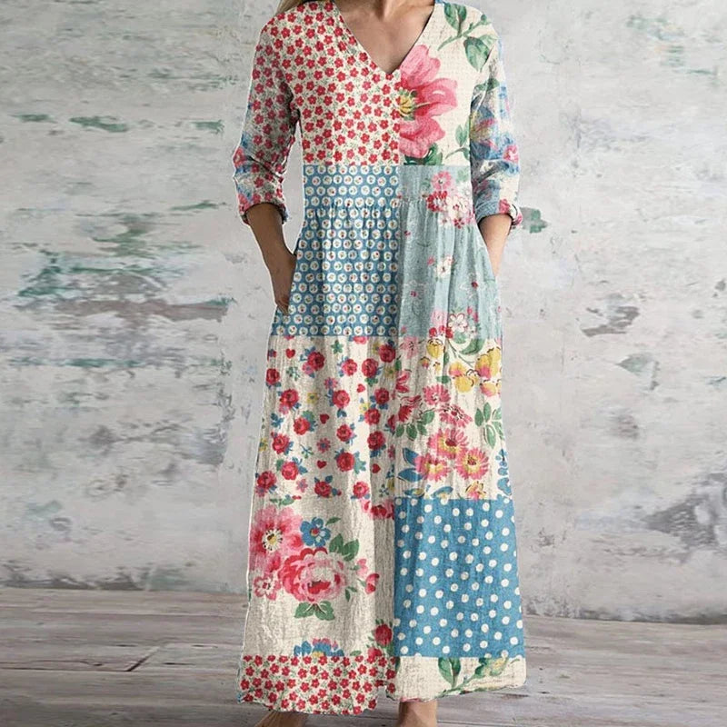 Dama Maxi Vestido Floral Retro Ligero Ajuste Favorable Transpirable 0