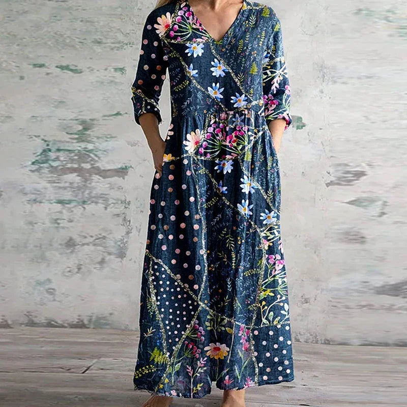Dama Maxi Vestido Floral Retro Ligero Ajuste Favorable Transpirable 1