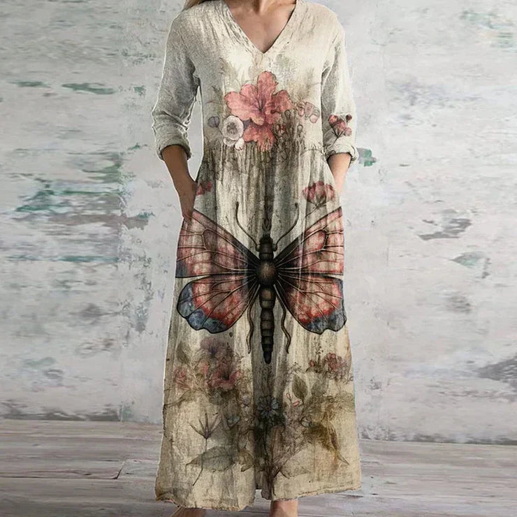 Dama Maxi Vestido Floral Retro Ligero Ajuste Favorable Transpirable 2