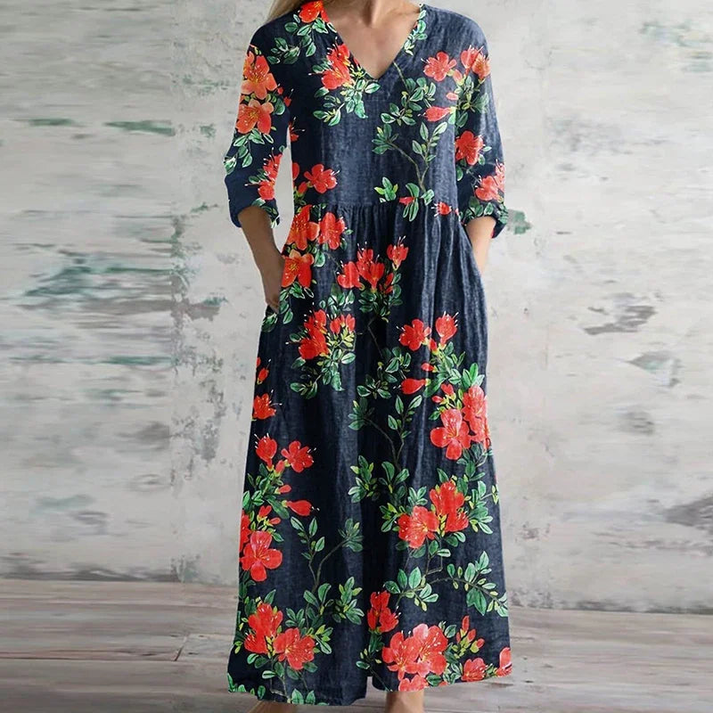 Dama Maxi Vestido Floral Retro Ligero Ajuste Favorable Transpirable 3
