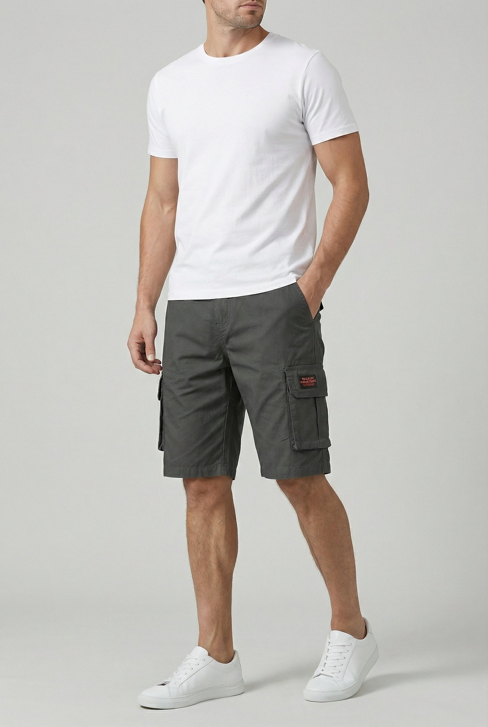 Hombre Pantalones Cortos Cargo Mezcla De Algodón Ajuste Relajado Con Múltiples Bolsillos 1