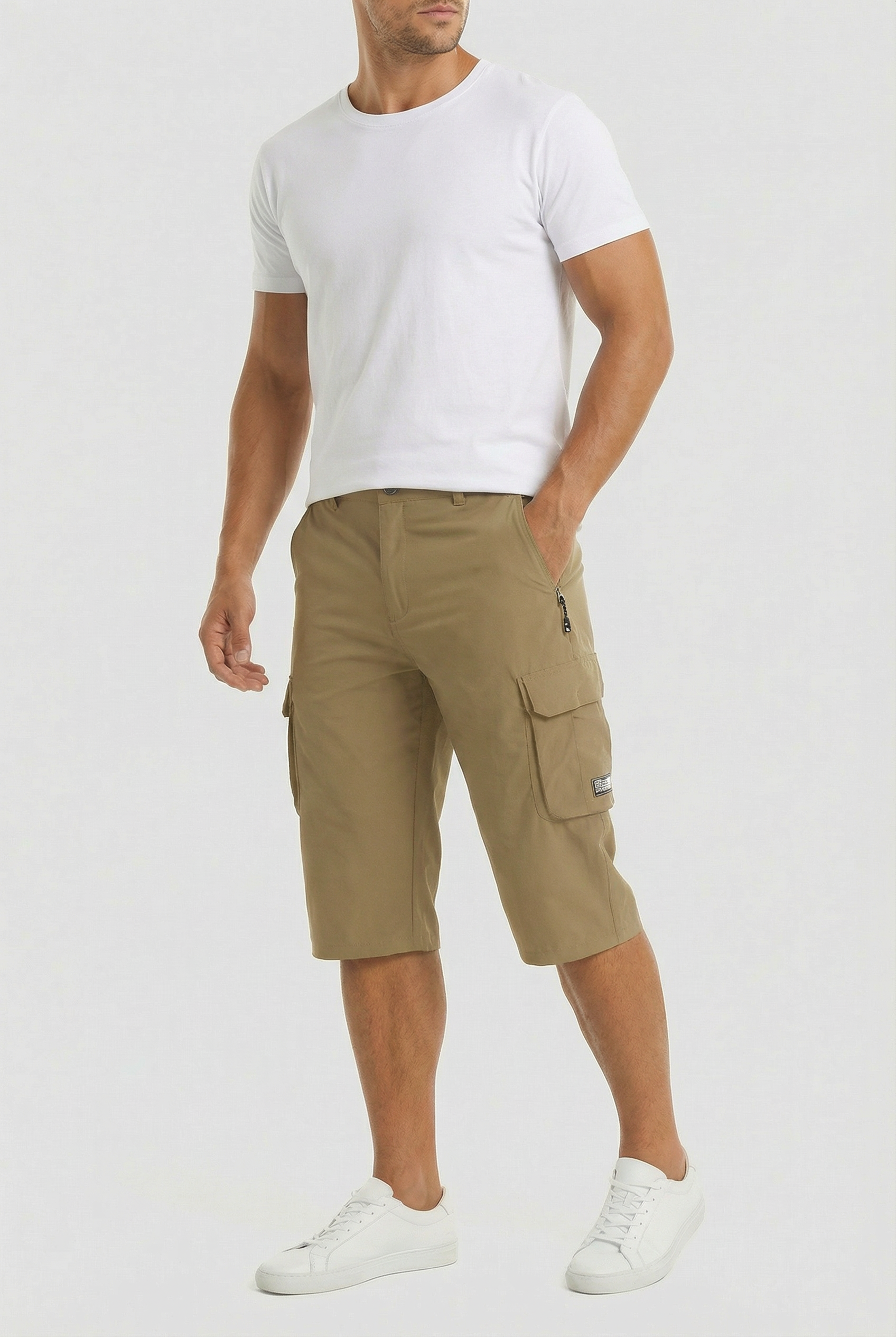 Hombre Pantalones Cortos Cargo Tejido Elástico Ajuste Relajado Múltiples Bolsillos 1