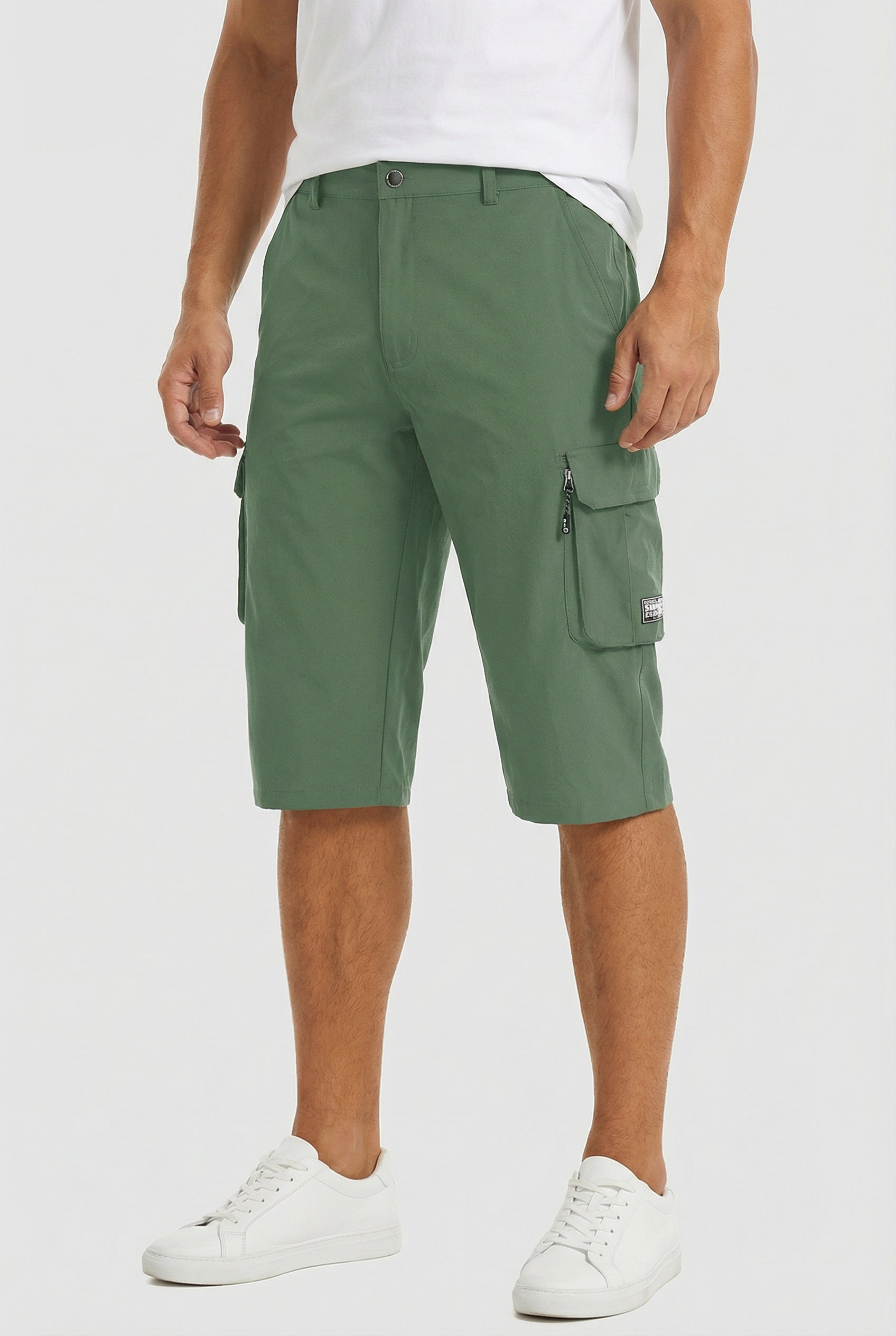 Hombre Pantalones Cortos Cargo Tejido Elástico Ajuste Relajado Múltiples Bolsillos 7