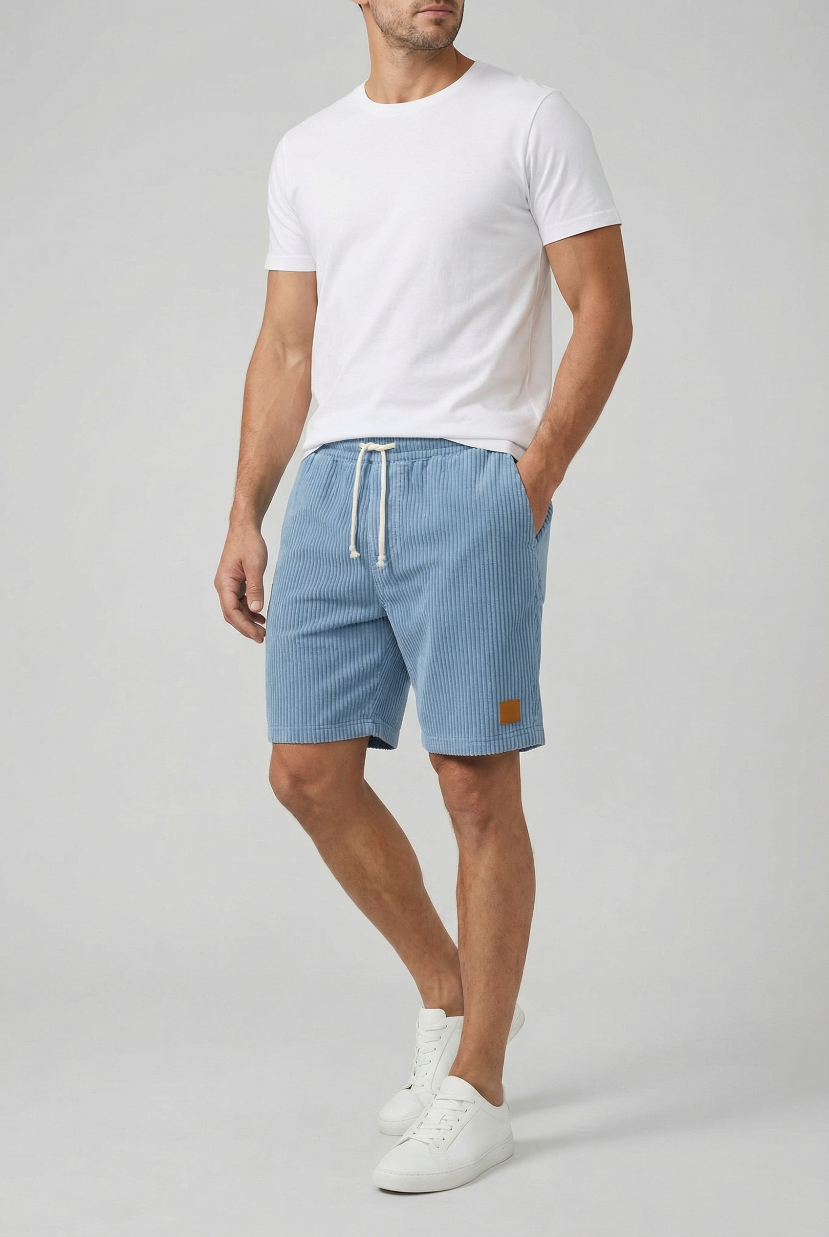 Hombre Pantalones Cortos Pana Retro Ajuste Cómodo Casual 1