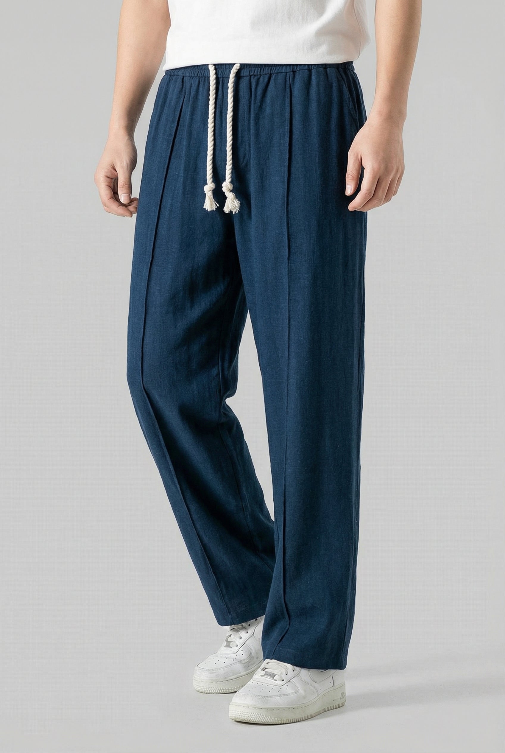 Hombre Pantalones Deportivos Lino Alta Calidad Ajuste Regular Cintura Elástica 0