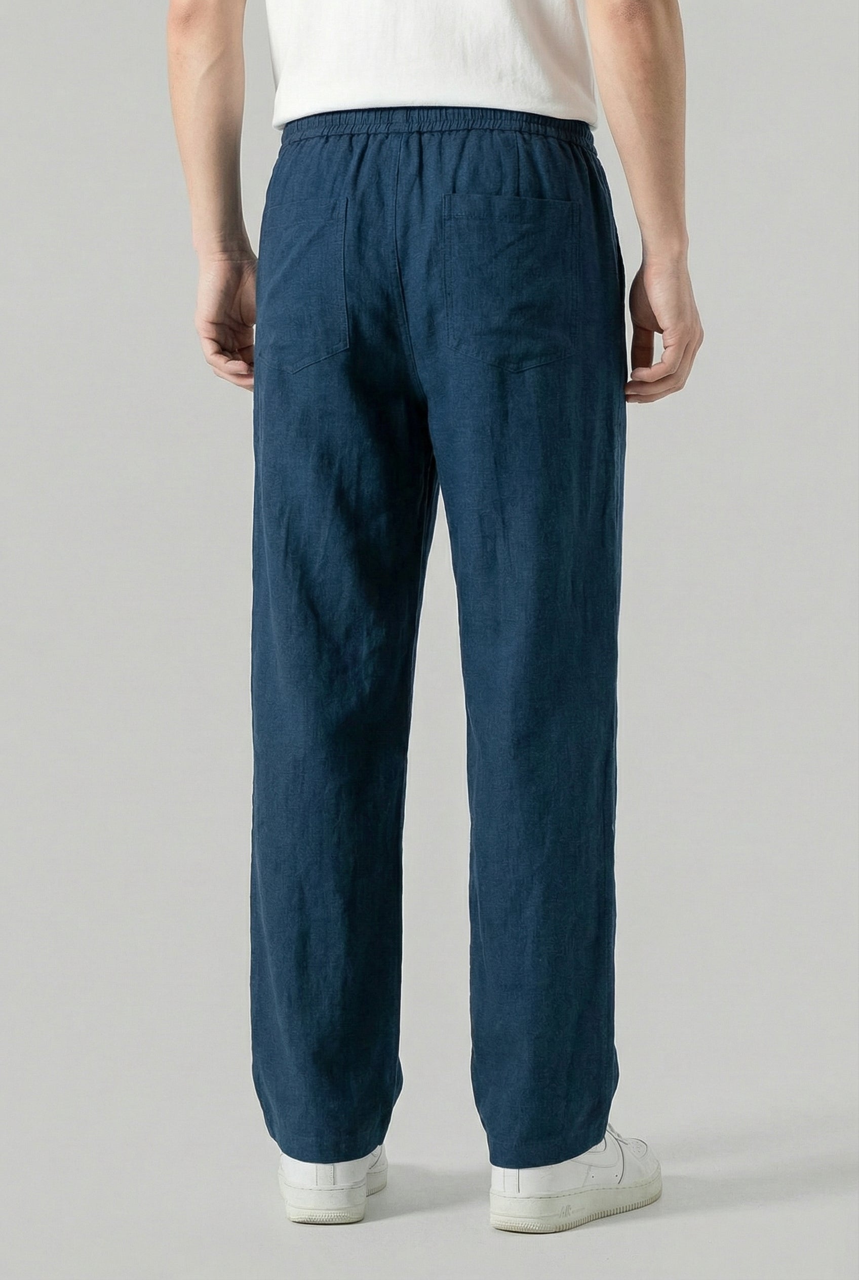Hombre Pantalones Deportivos Lino Alta Calidad Ajuste Regular Cintura Elástica 3