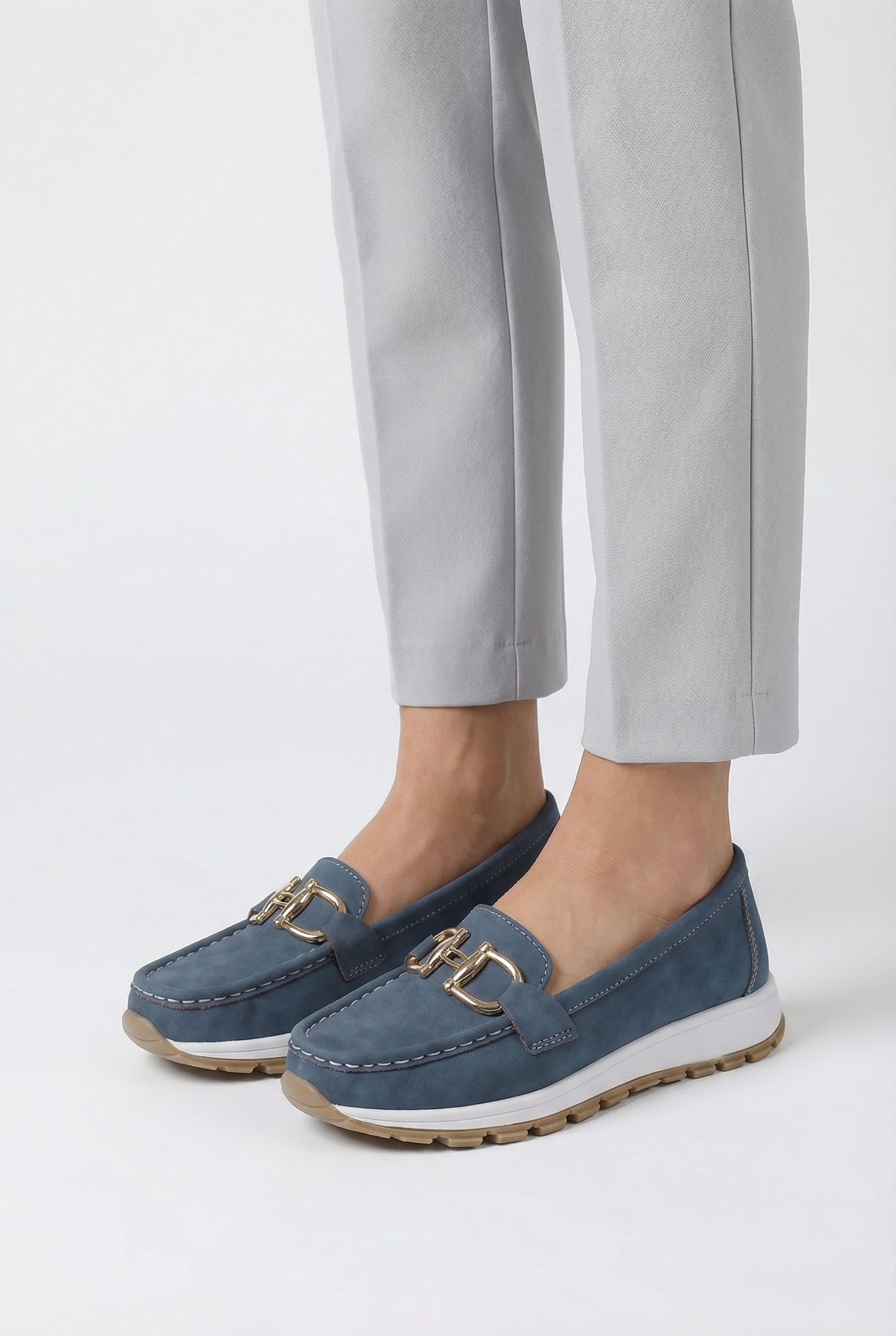 Mocasines Mujer Cuero Vegano Cuña Plana Sin Cordones Detalle Hebilla 5