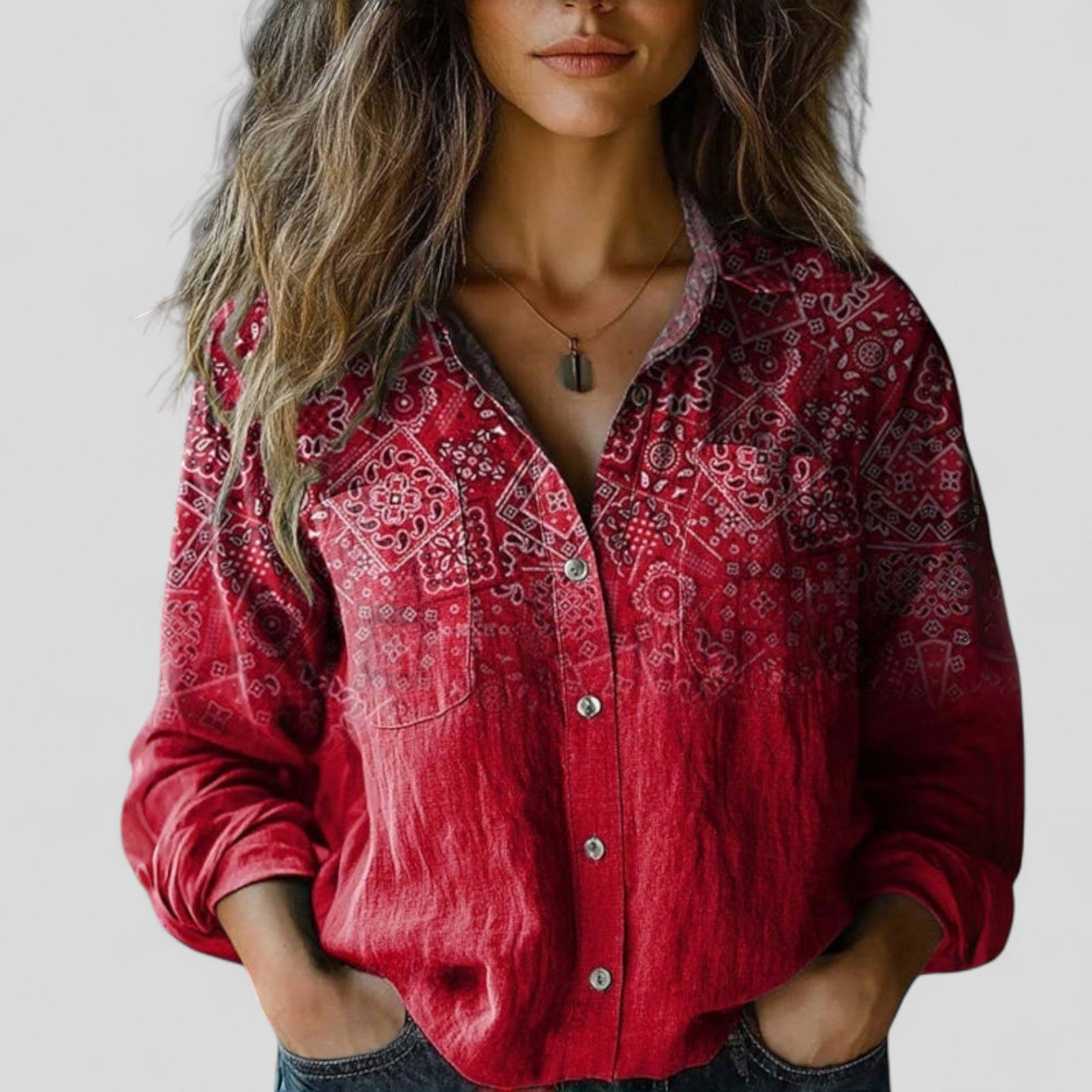 Mujer Blusa Tejido Suave Diseño Moderno Degradado Manga Larga Casual 1