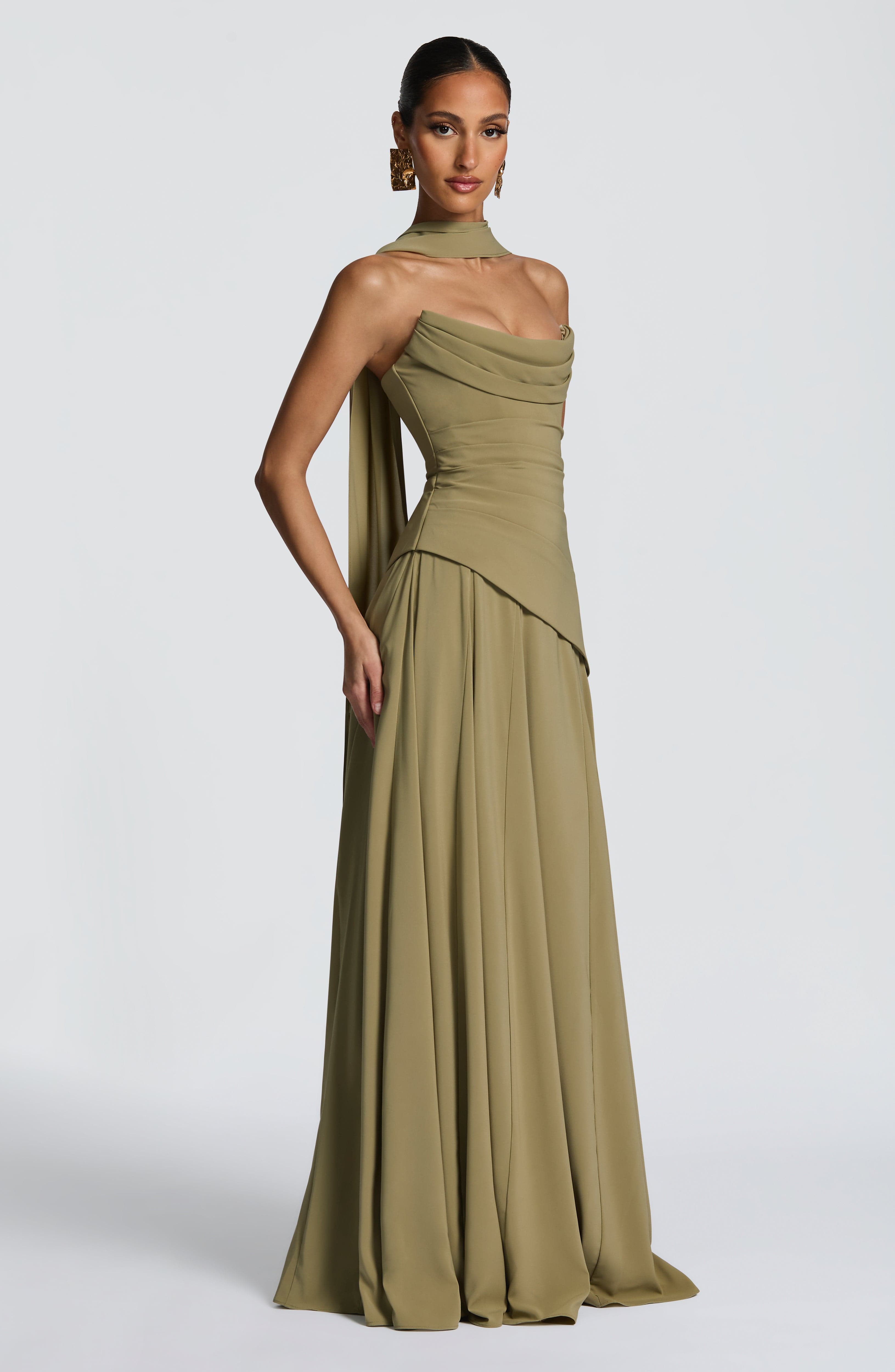 Mujer Maxi Vestido Sin Tirantes de Satén con Escote Palabra de Honor para Eventos Formales 1