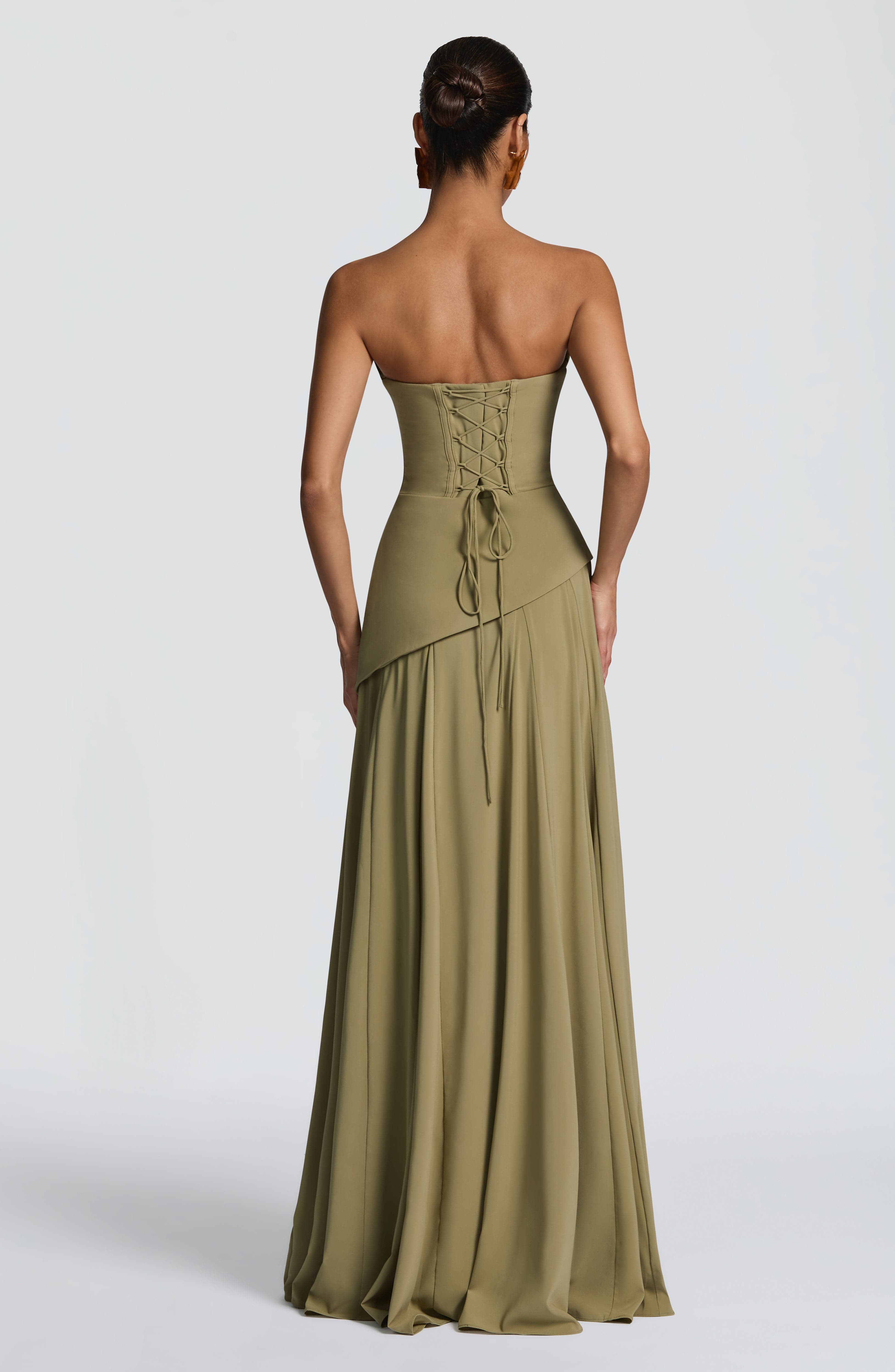 Mujer Maxi Vestido Sin Tirantes de Satén con Escote Palabra de Honor para Eventos Formales 2