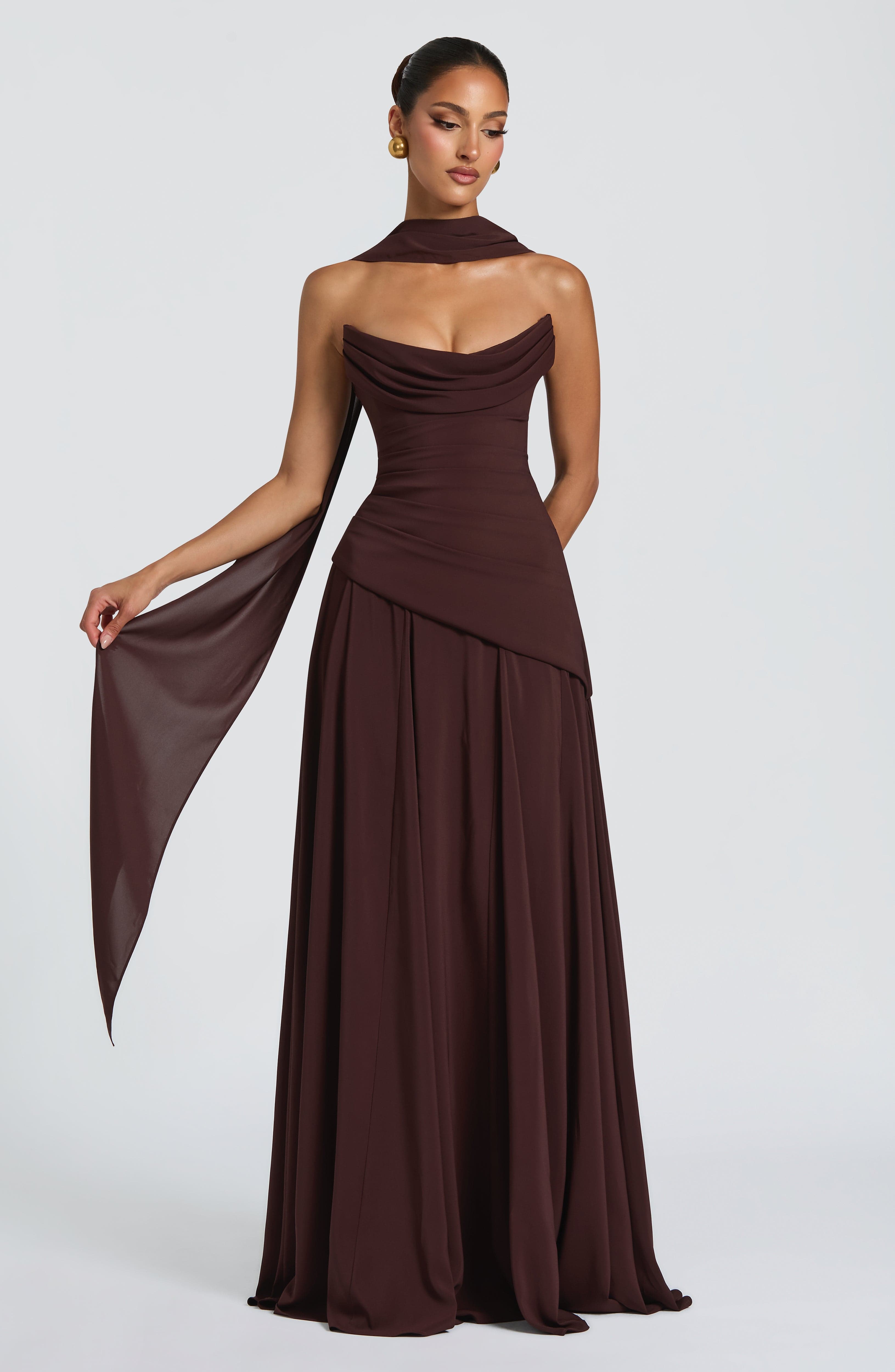Mujer Maxi Vestido Sin Tirantes de Satén con Escote Palabra de Honor para Eventos Formales 8