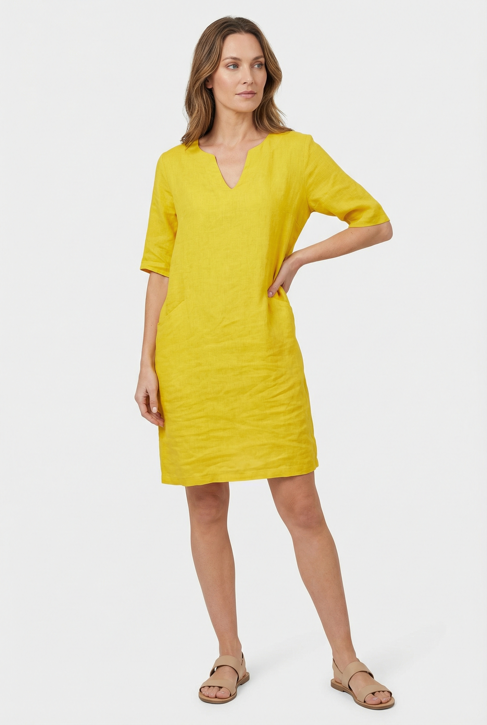 Mujer Minivestido Algodón Lino Cuello en V Manga Tres Cuartos Casual 1