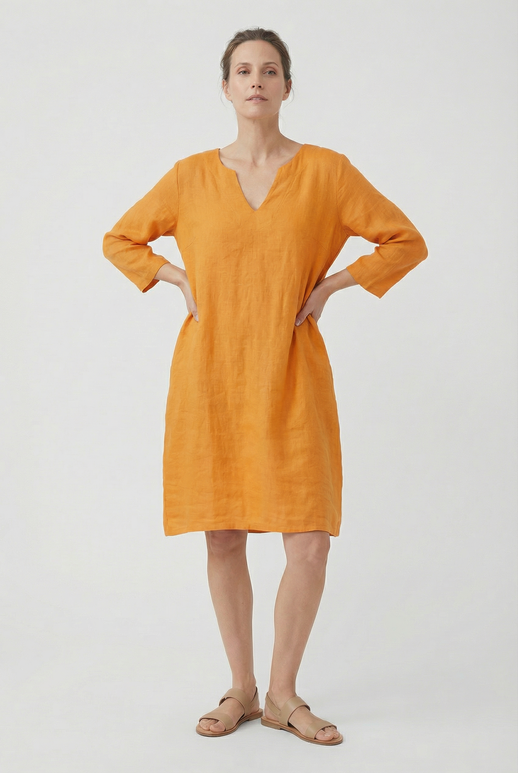 Mujer Minivestido Algodón Lino Cuello en V Manga Tres Cuartos Casual 10