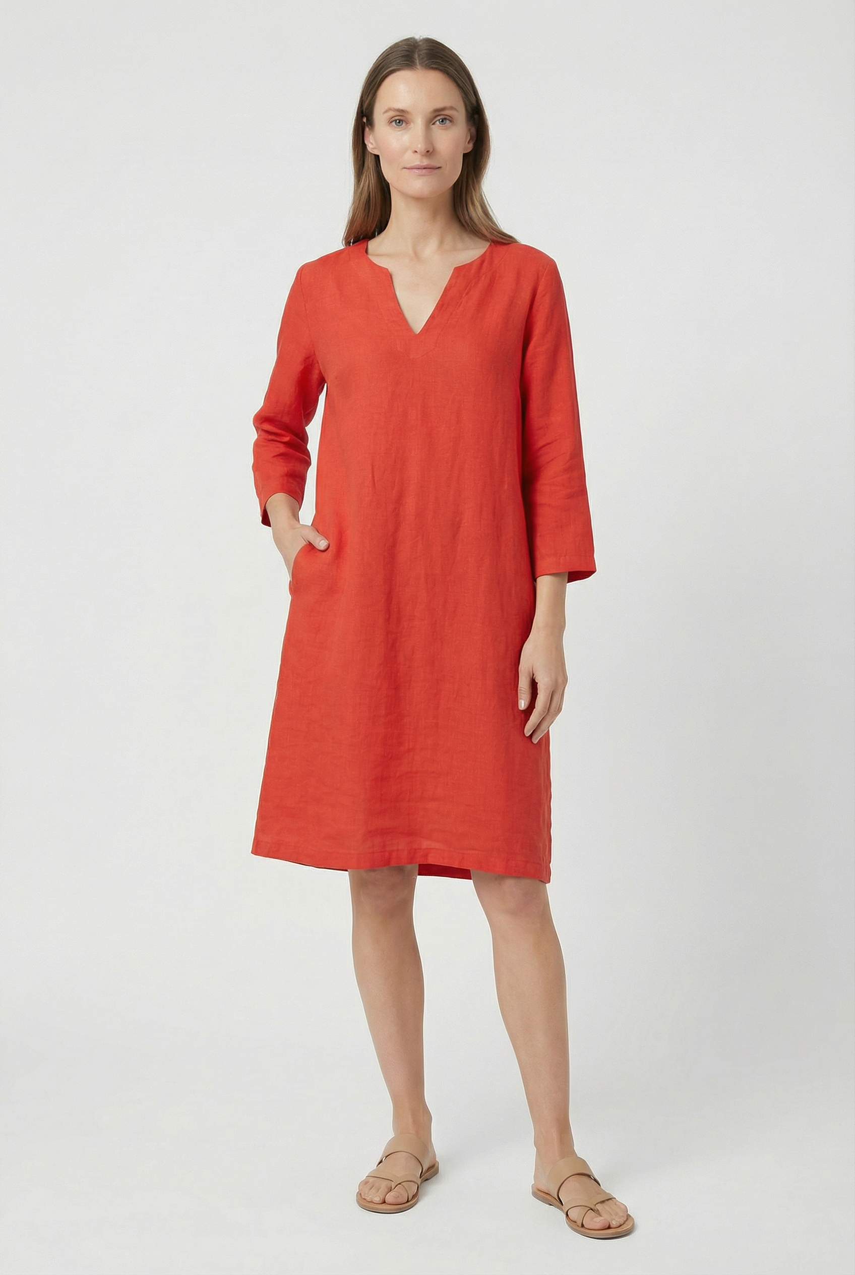 Mujer Minivestido Algodón Lino Cuello en V Manga Tres Cuartos Casual 6