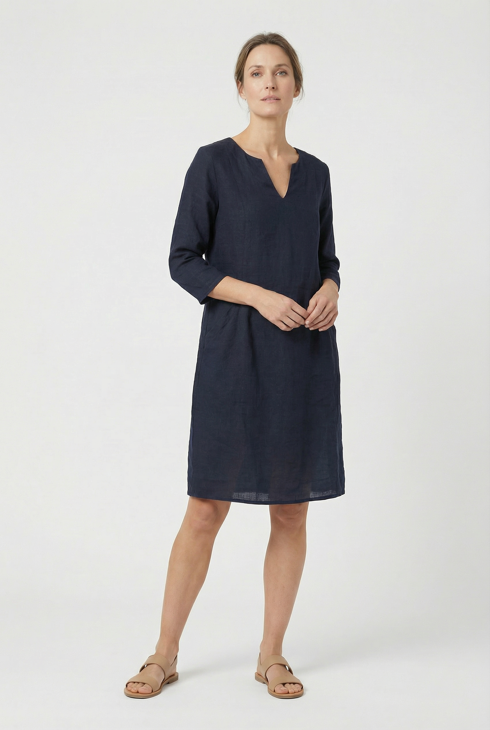 Mujer Minivestido Algodón Lino Cuello en V Manga Tres Cuartos Casual 8