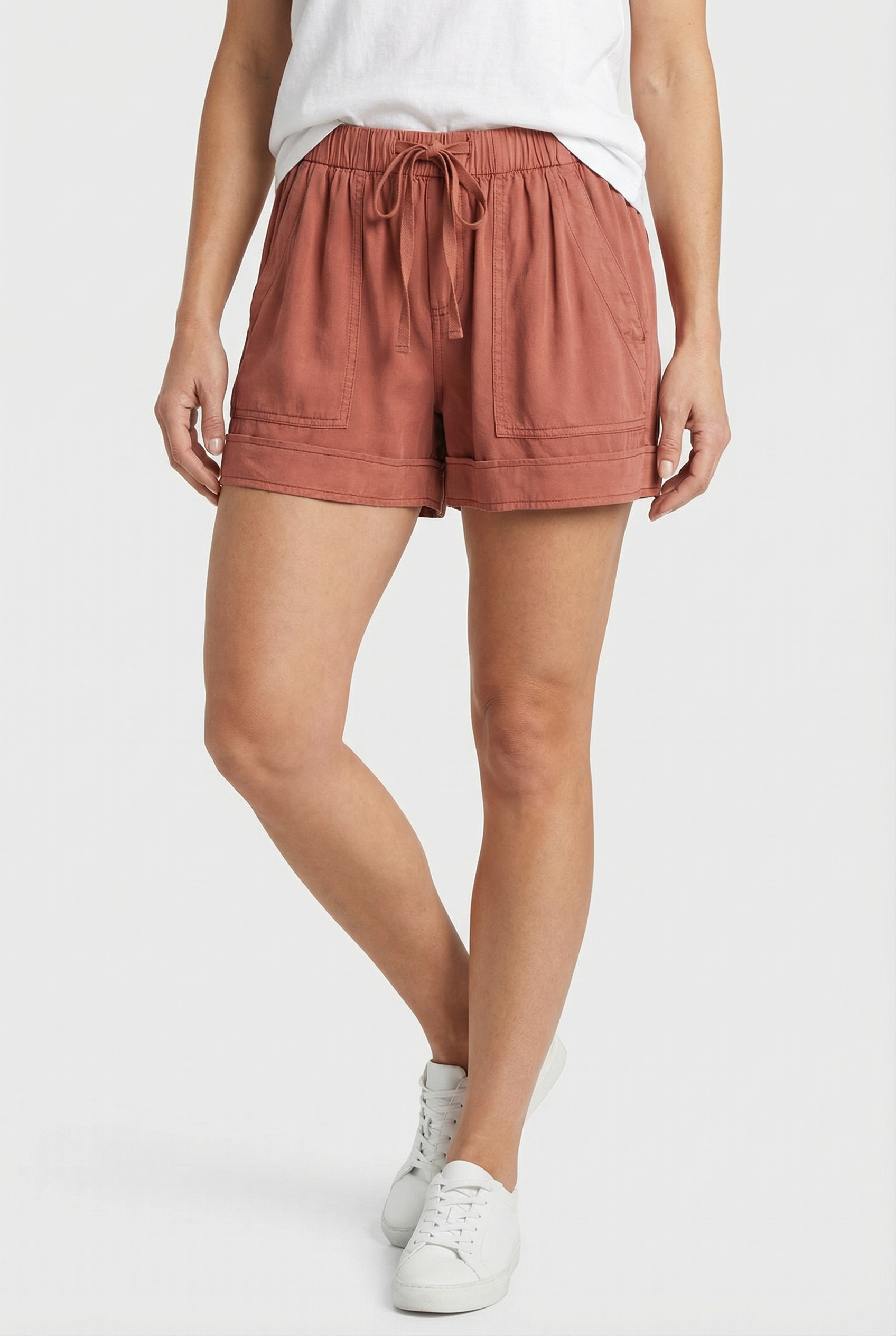 Mujer Pantalones Cortos Poliéster con Cintura Anudada y Bolsillos 7