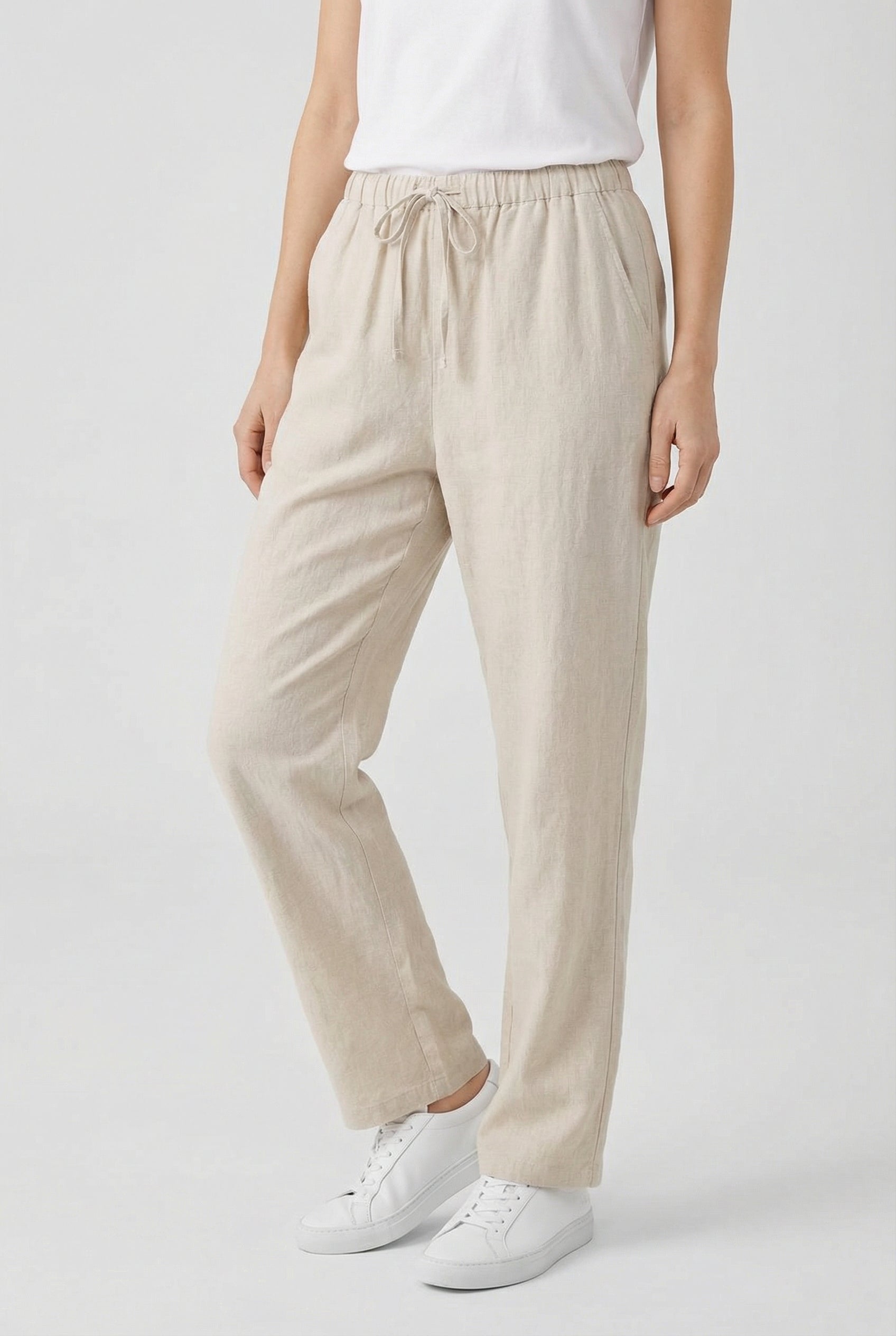Mujer Pantalones Lino Casual Verano Ajustables 0