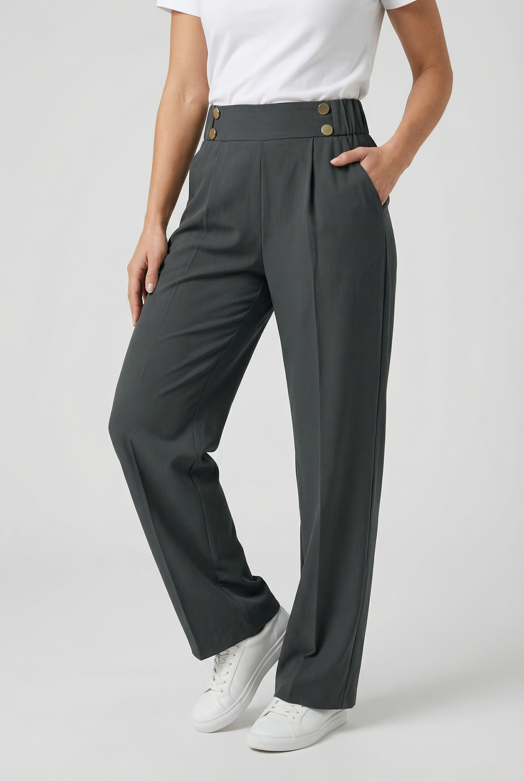 Mujer Pantalones de Pierna Ancha Algodón Poliéster Diseño Recto 5