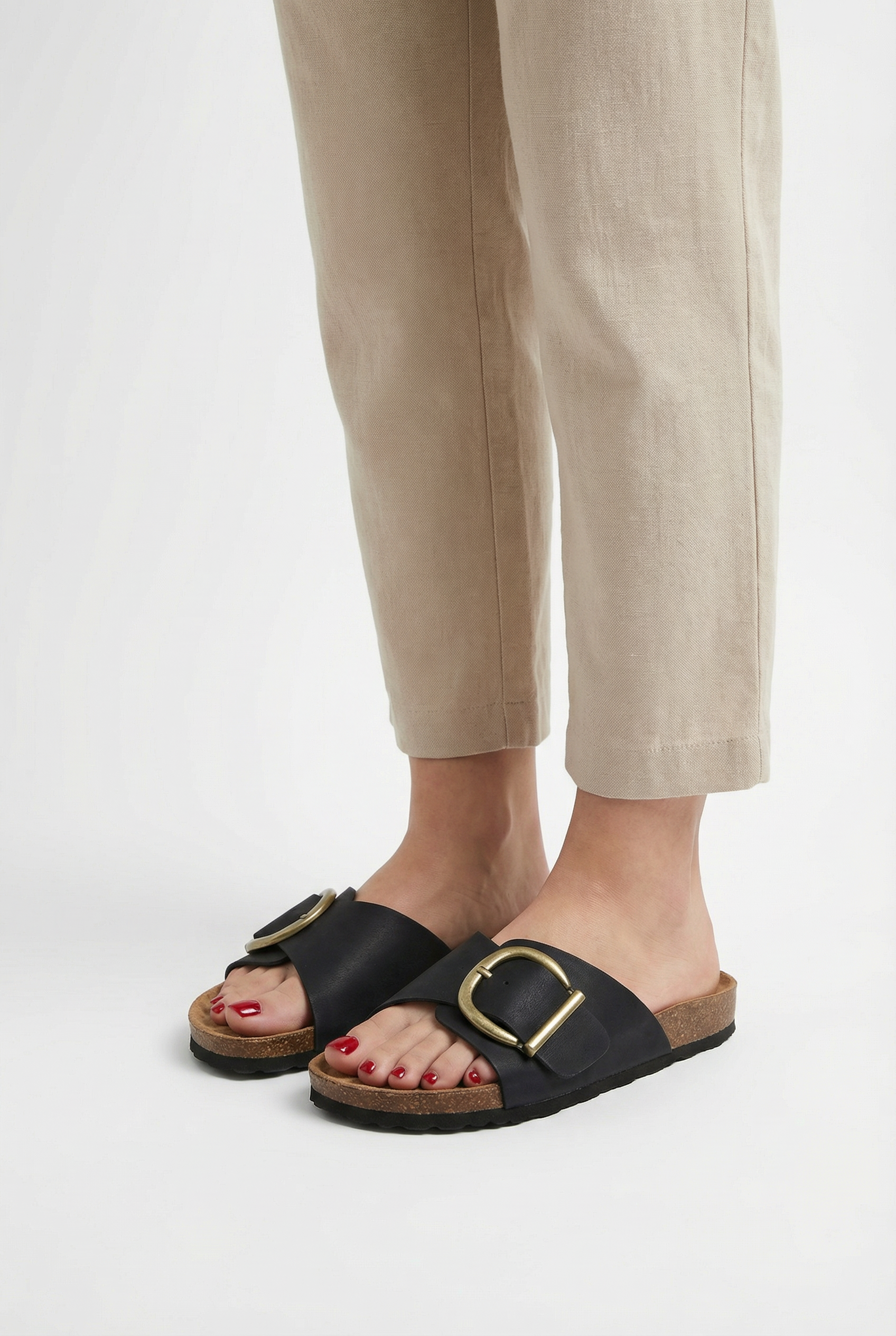 Mujer Pantuflas Corcho Diseño Punta Abierta Correa Ajustable 3