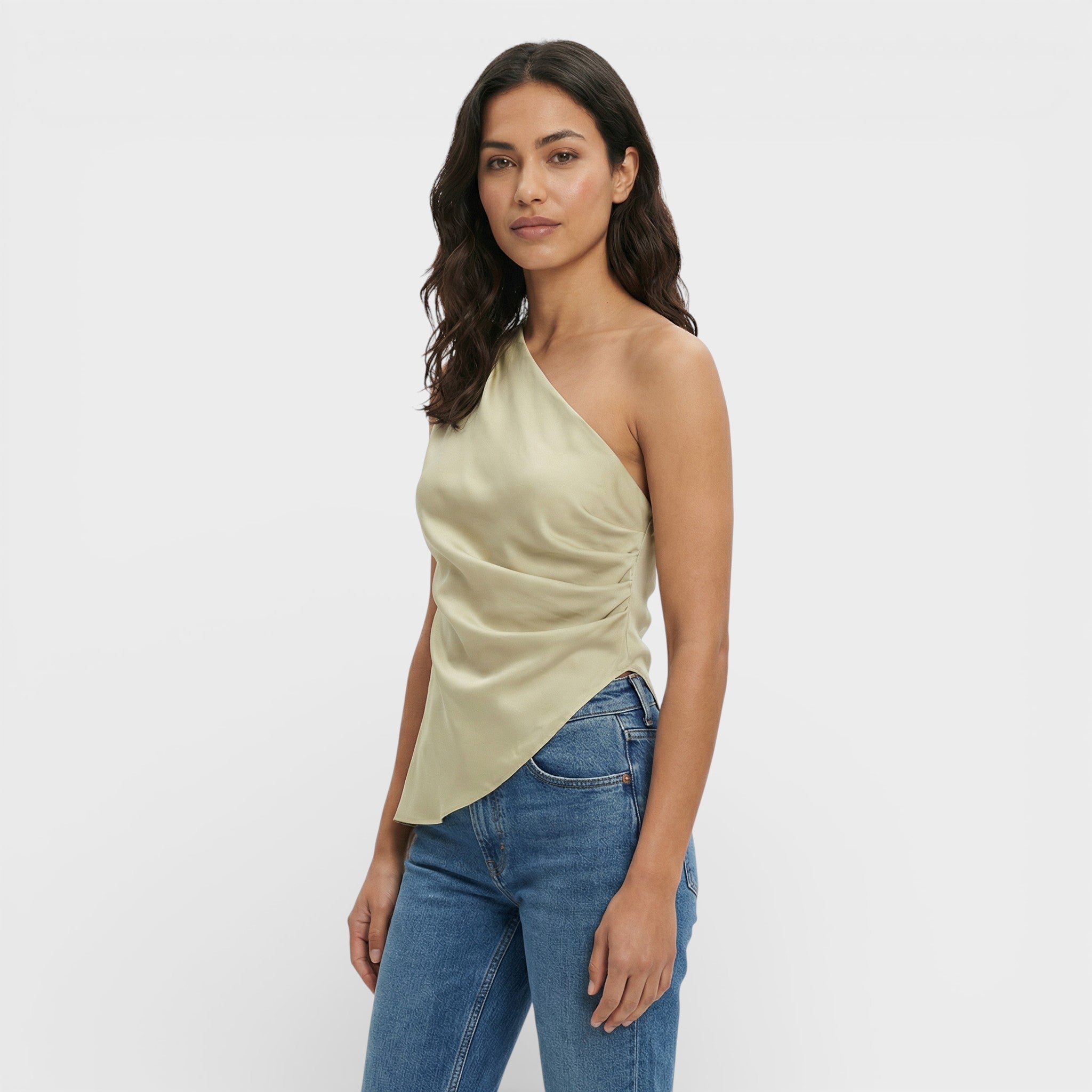 Mujer Top Asimétrico Poliéster Diseño Moderno Hombros Descubiertos 4