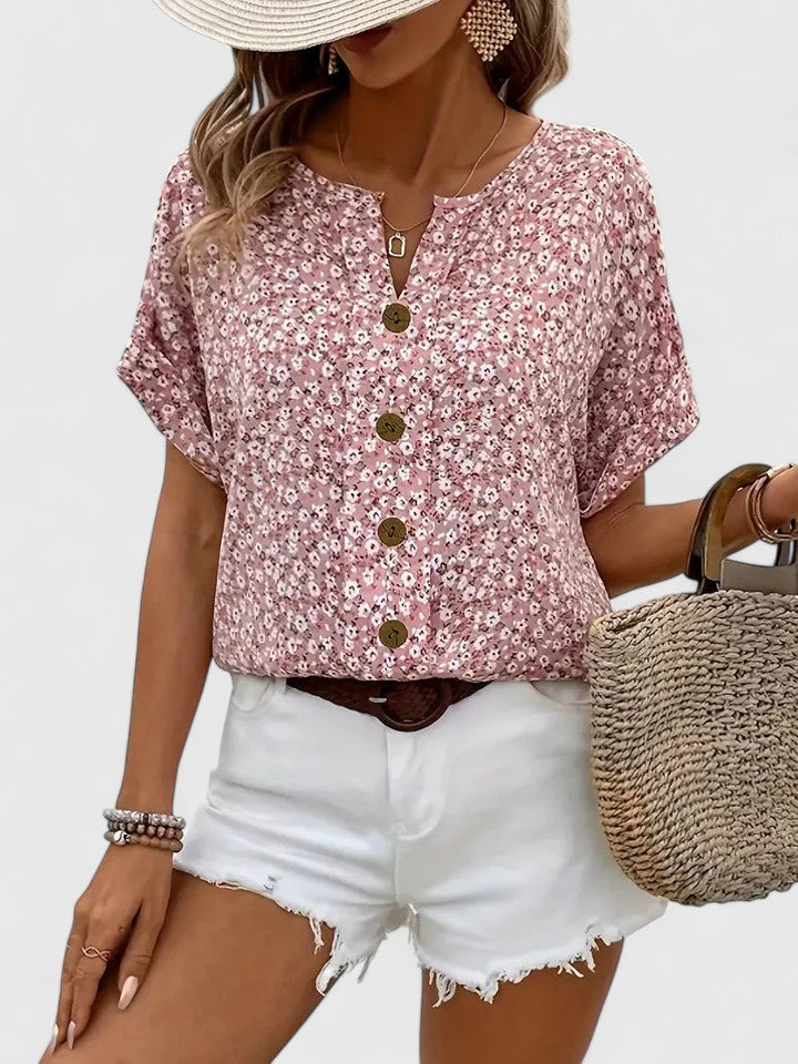 Mujer Top Casual Ligero Floral Transpirable con Corte Holgado y Detalles de Botones 0