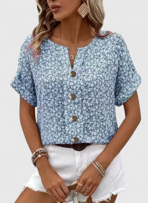 Mujer Top Casual Ligero Floral Transpirable con Corte Holgado y Detalles de Botones 1