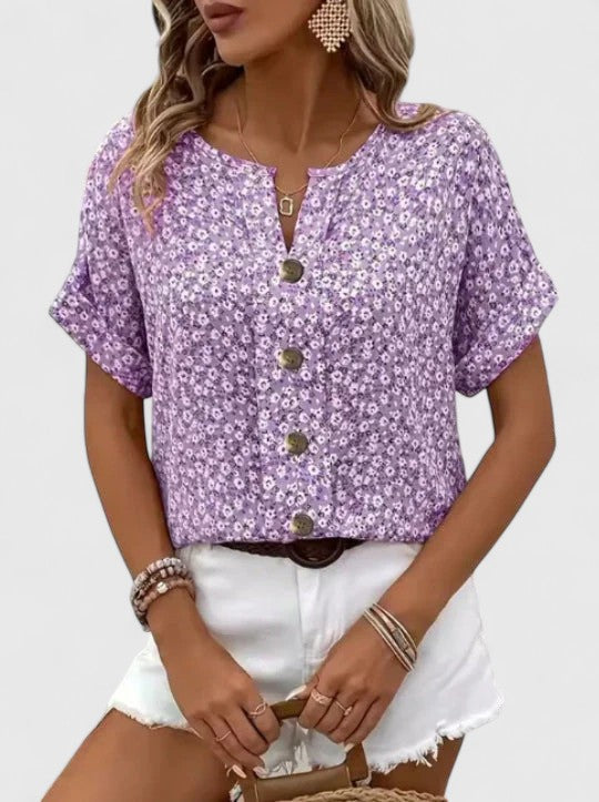 Mujer Top Casual Ligero Floral Transpirable con Corte Holgado y Detalles de Botones 2