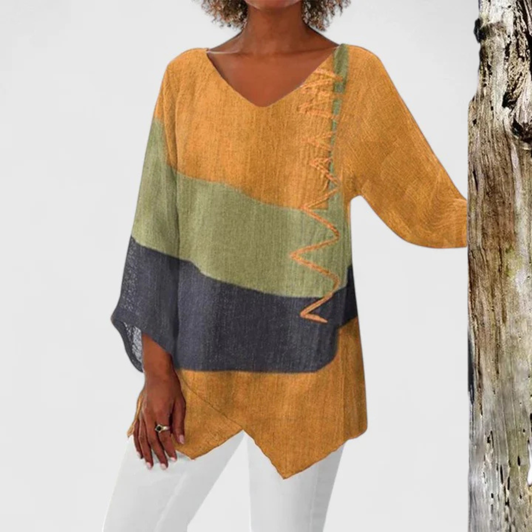 Mujer Túnica Tejido Suave Escote en V Asimétrico Estampado Artístico 1