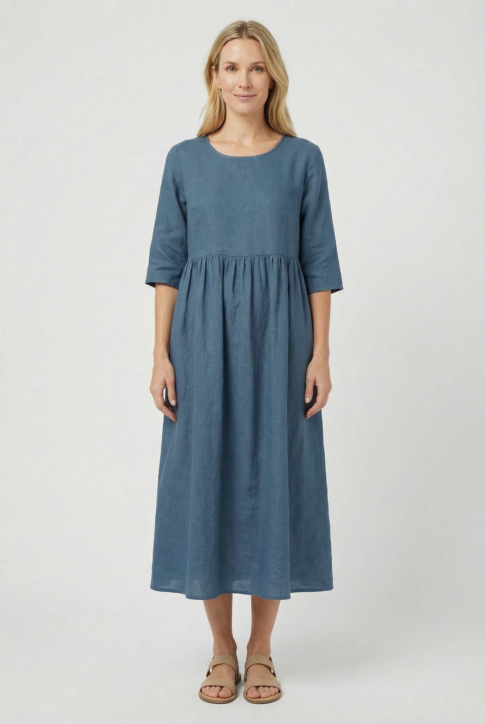 Mujer Vestido Casual Algodón Lino con Bolsillos y Manga Corta 6